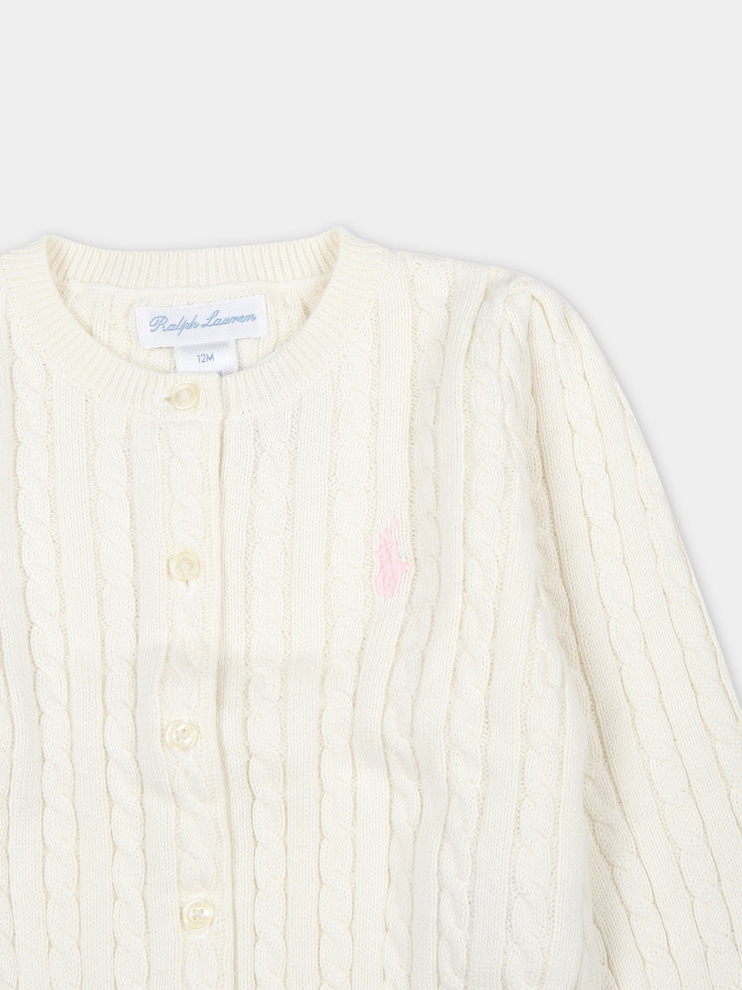 Cardigan avorio per neonata con iconico cavallino,Ralph Lauren Kids,543047008
