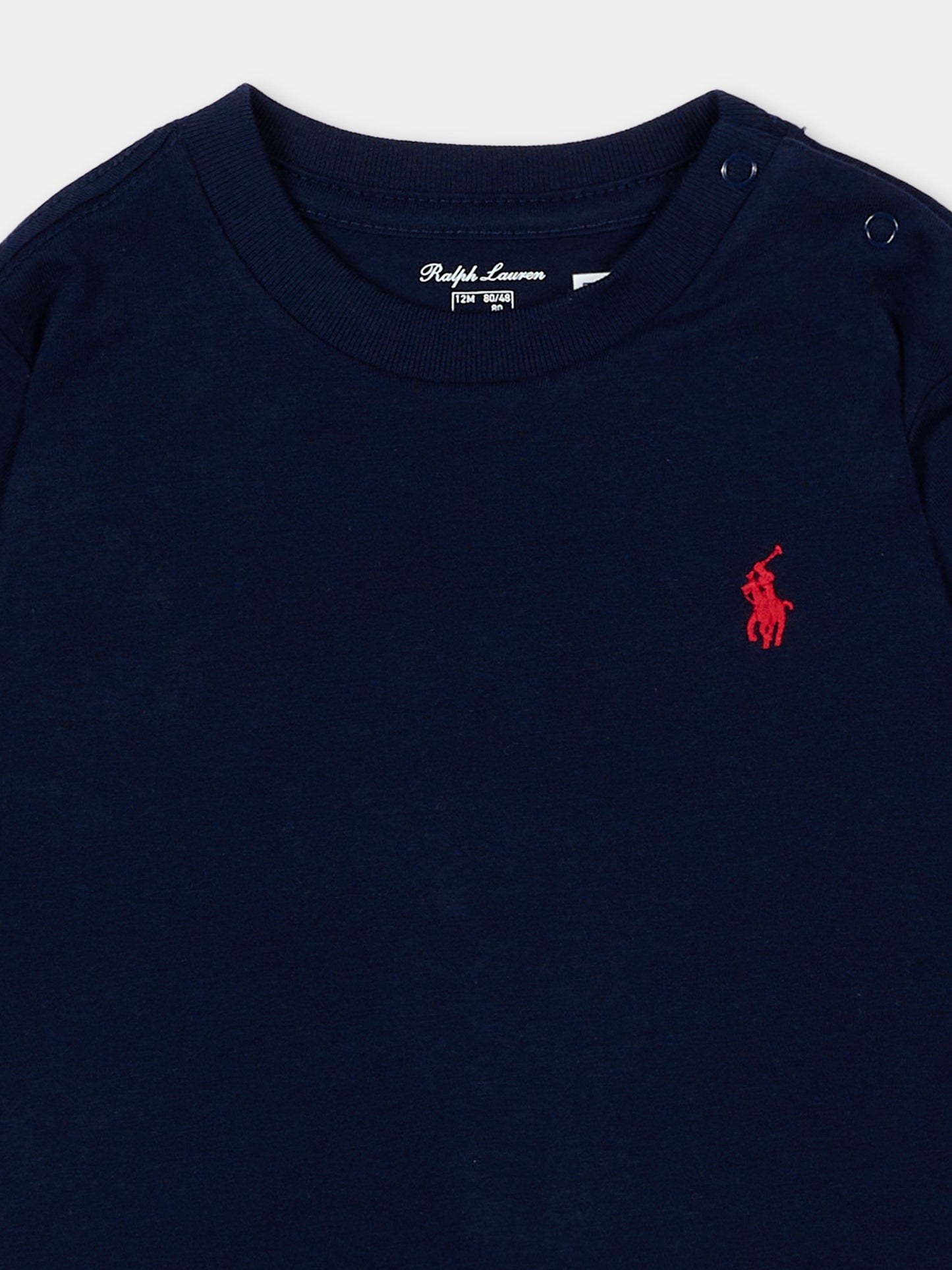 T-shirt blu per neonato con iconico cavallino