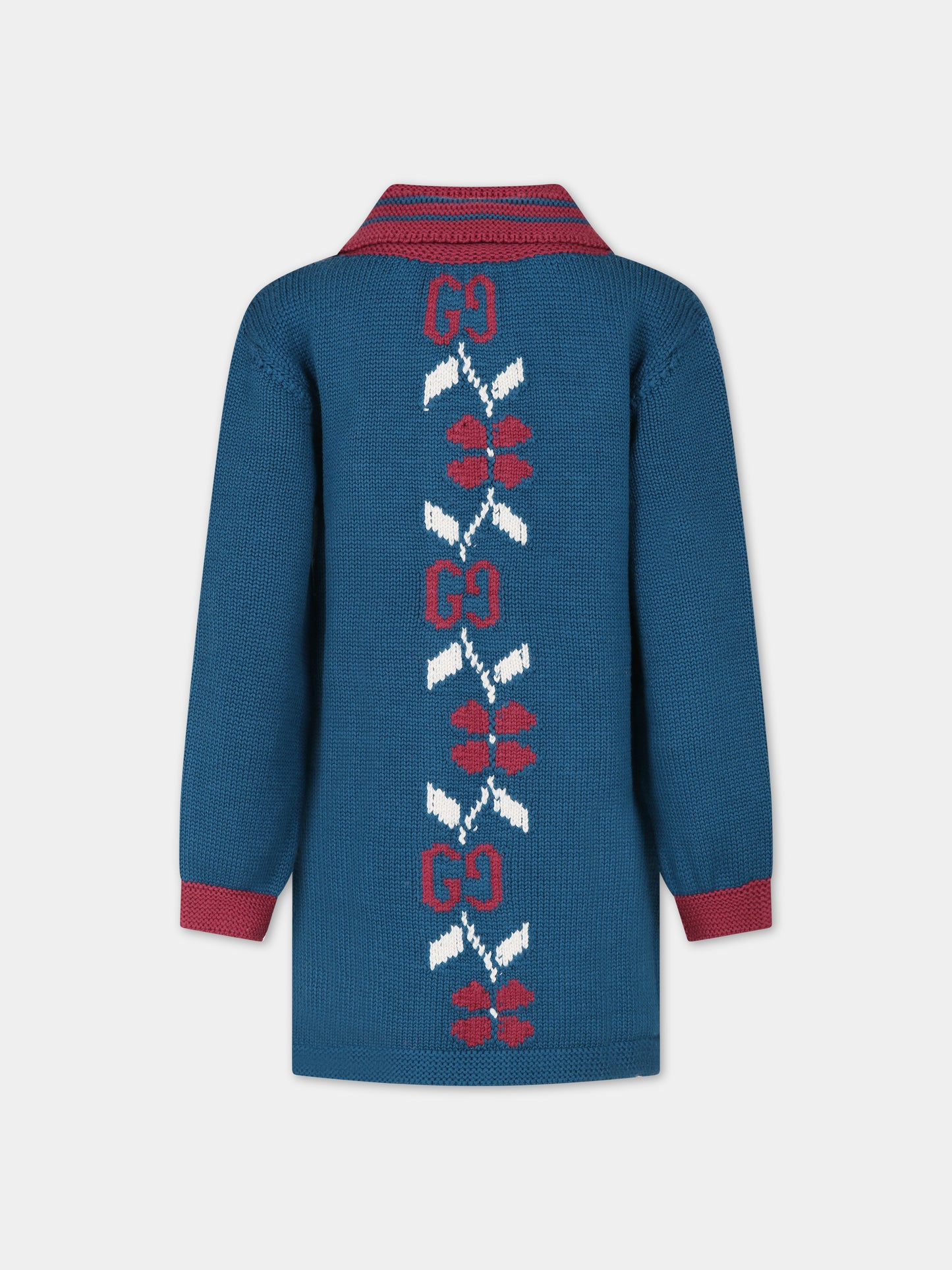 Cardigan blu per bambina con ricamo logo,Gucci Kids,741470 XKDE5 4711