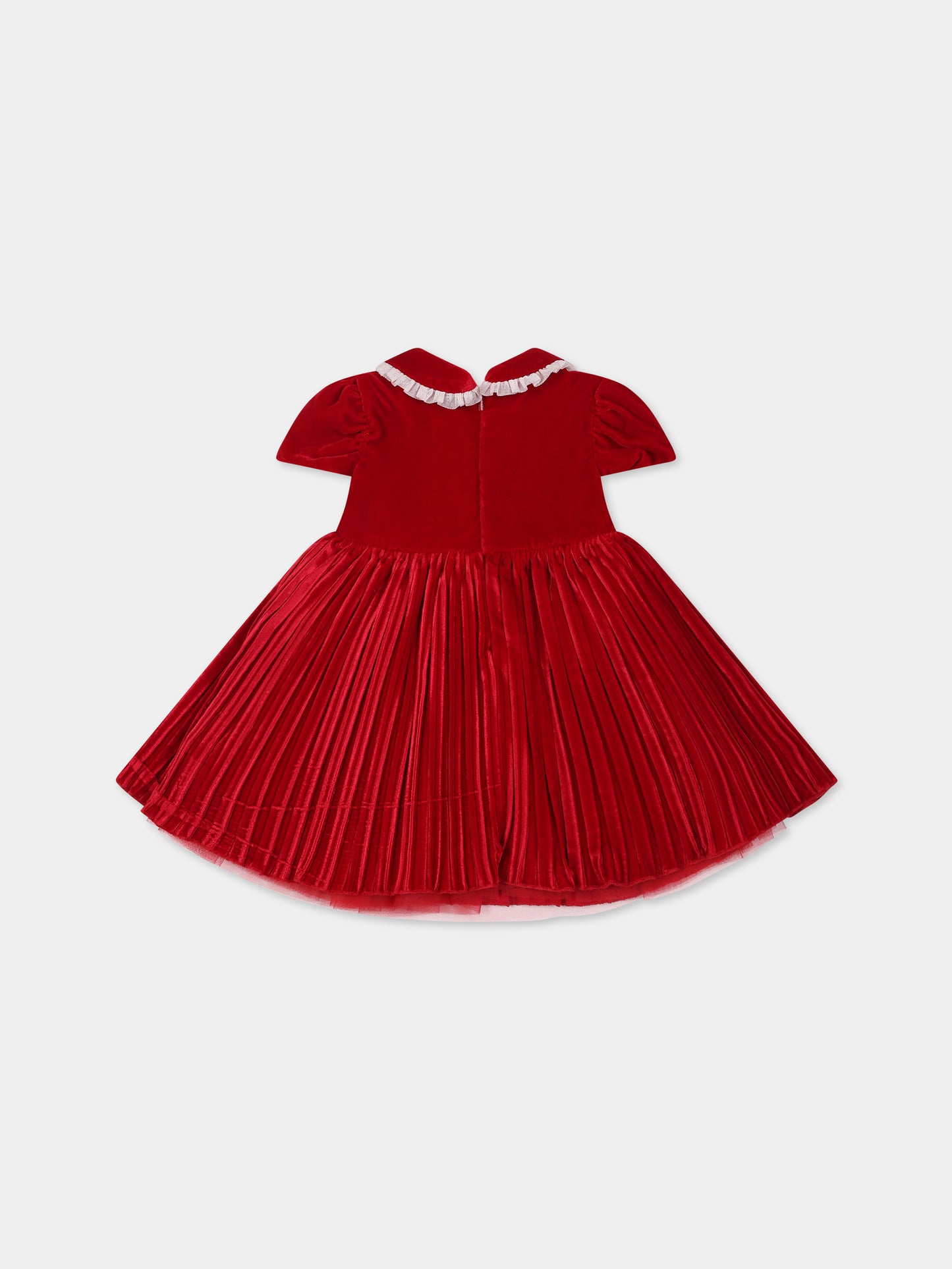 Vestito rosso per neonata con rosa,Monnalisa,73B902 2803 0043