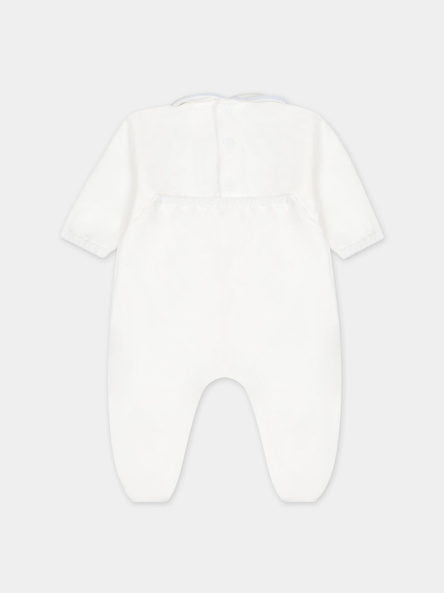 Tutina bianca per neonato con ricamo,Little Bear,7044 LATTE/CIELO