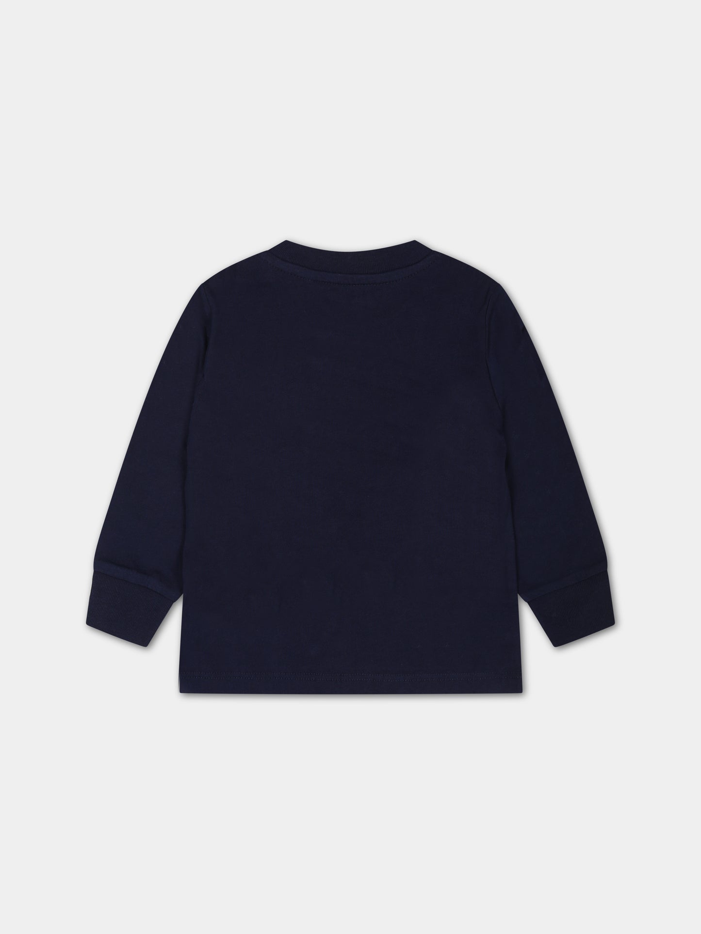 T-shirt blu per neonato con orso e logo,Ralph Lauren Kids,883620003