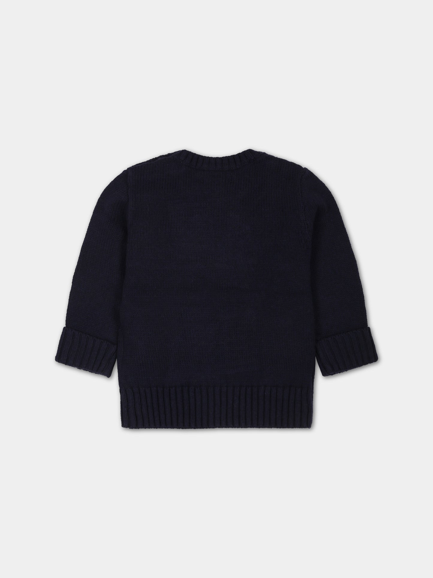 Maglione blu per neonato con orso e logo,Ralph Lauren Kids,918362001