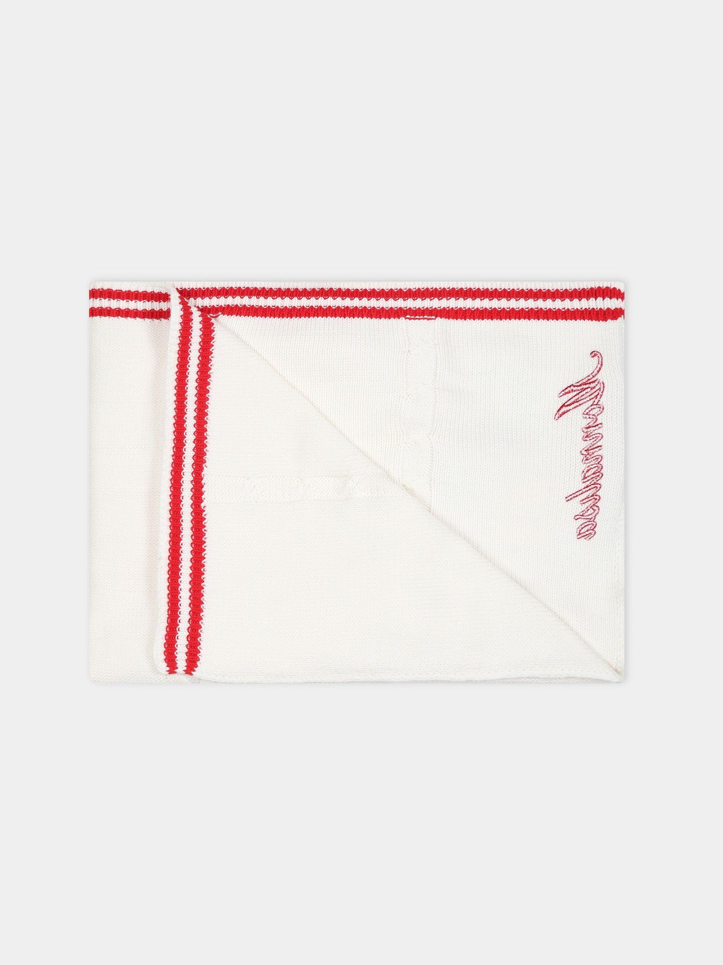 Coperta bianca per neonato con fiocchi e logo,Monnalisa,35B013 2756 0143
