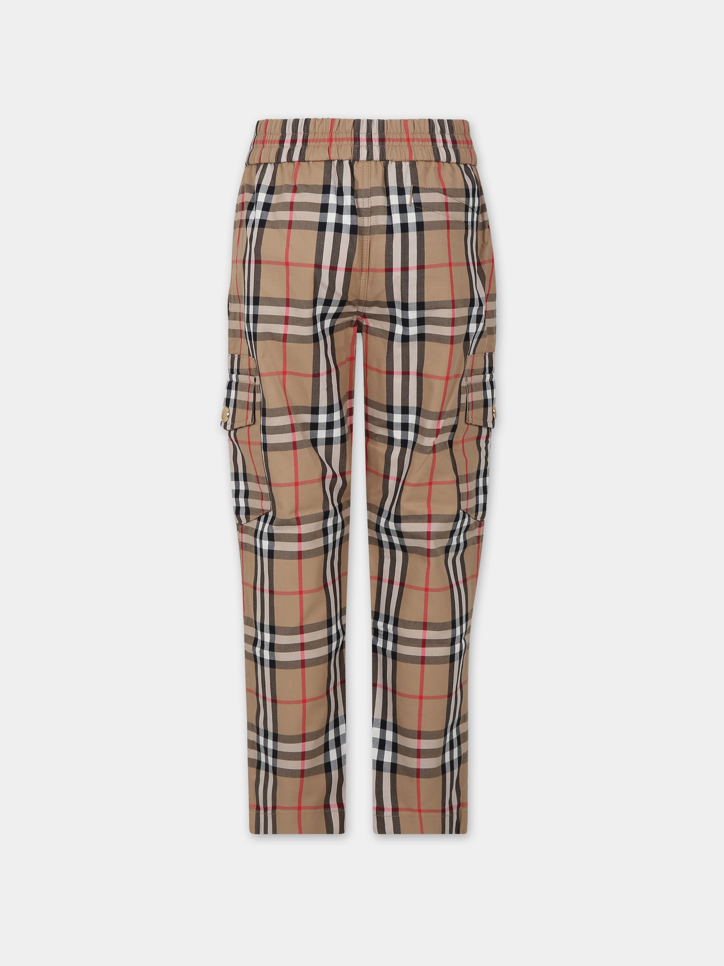 Pantaloni beige per bambino con iconico check all-over,Burberry Kids,8068401