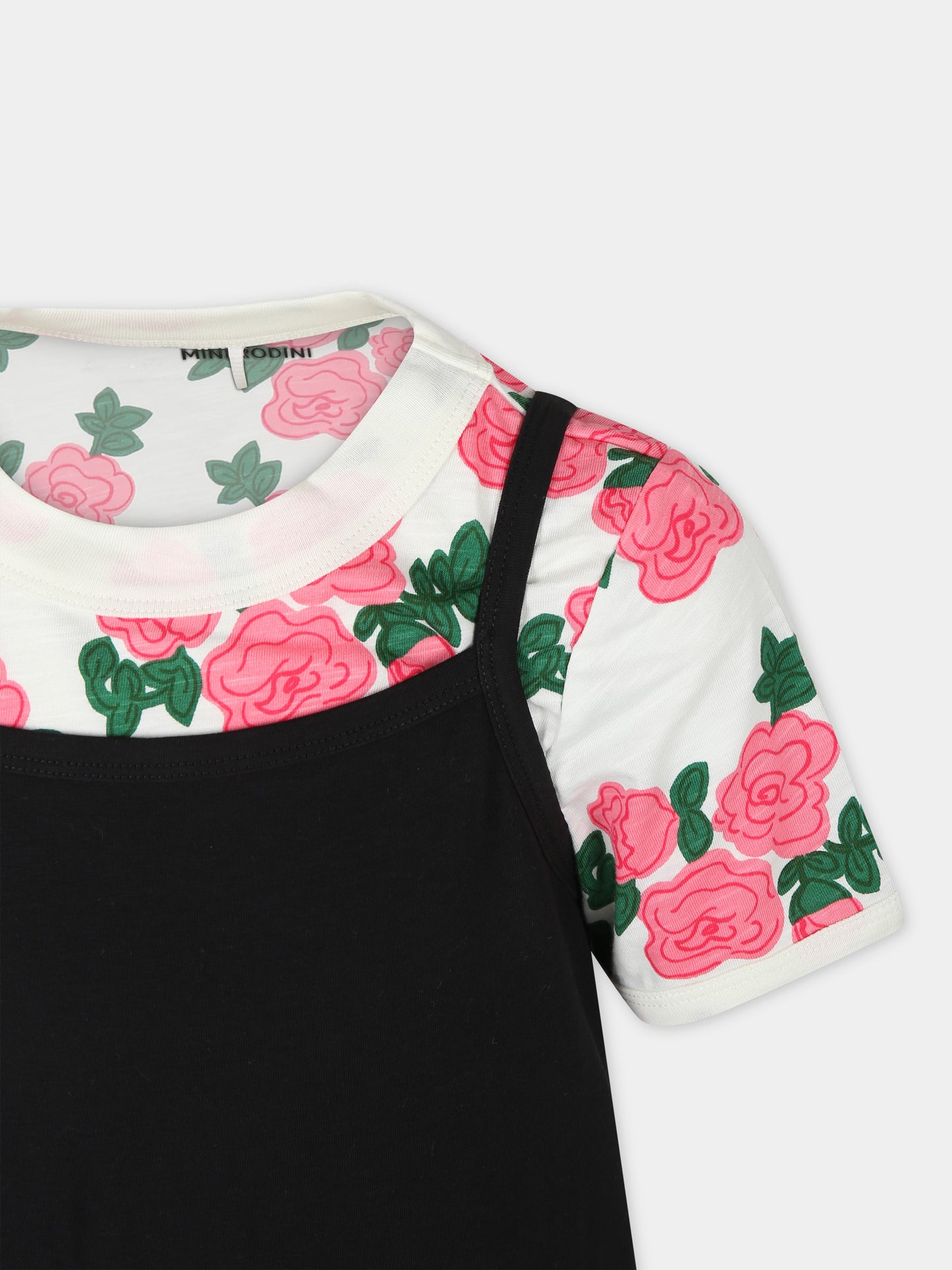 Completo nero per bambina con rose,Mini Rodini,2415010900