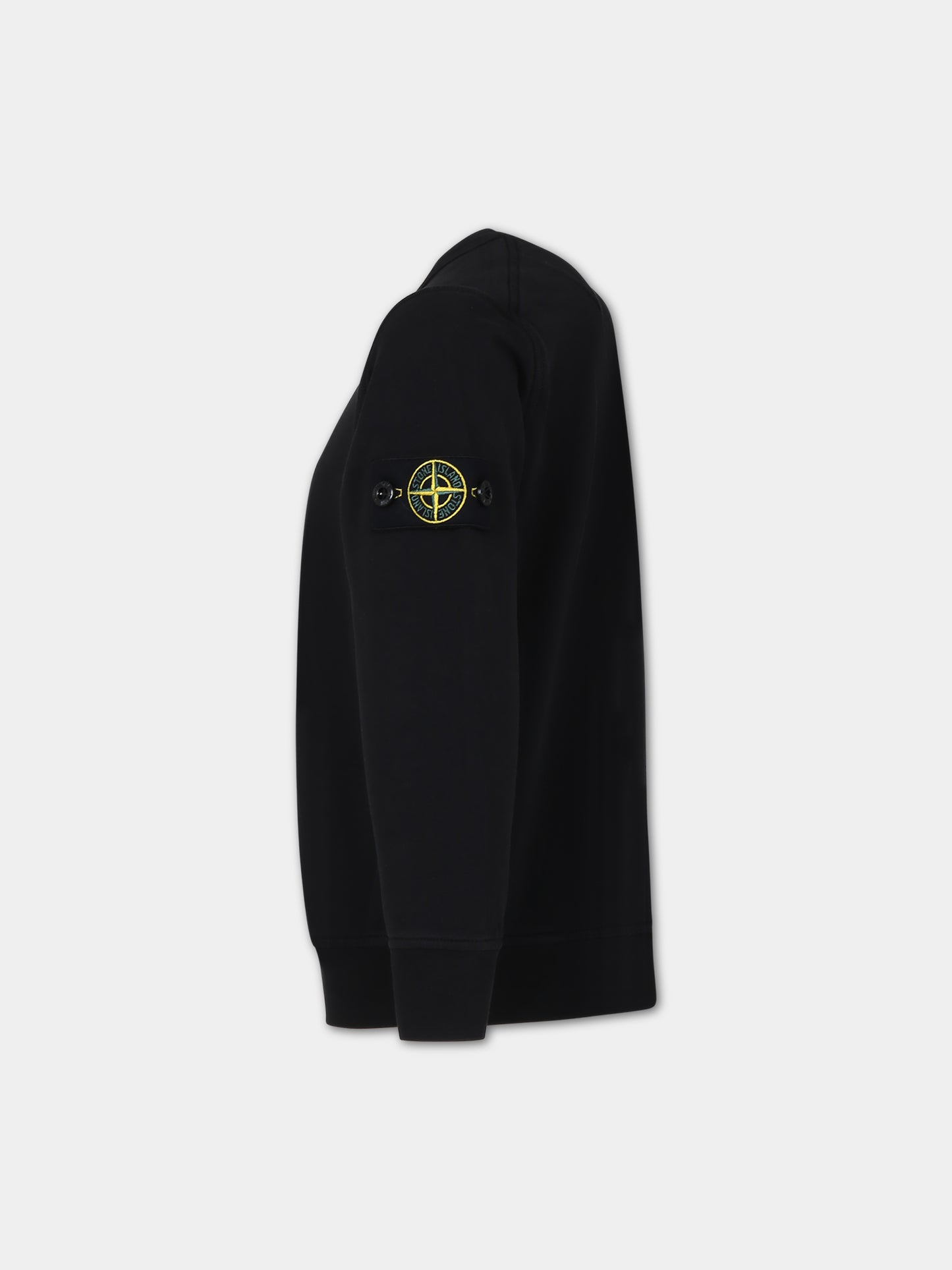 Felpa nera per bambino con logo iconico,Stone Island Junior,801661340 V0029