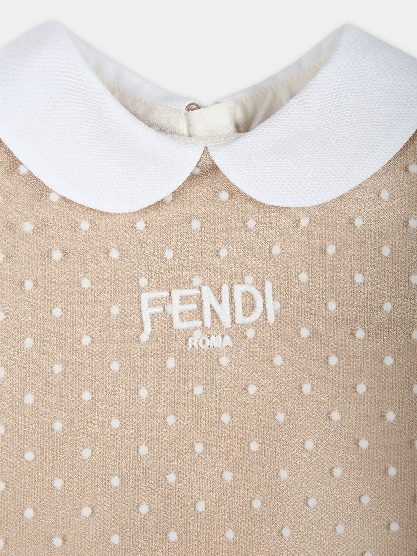 Vestito elegante beige per neonata con pois,Fendi Kids,BFB493 AQST F1N97