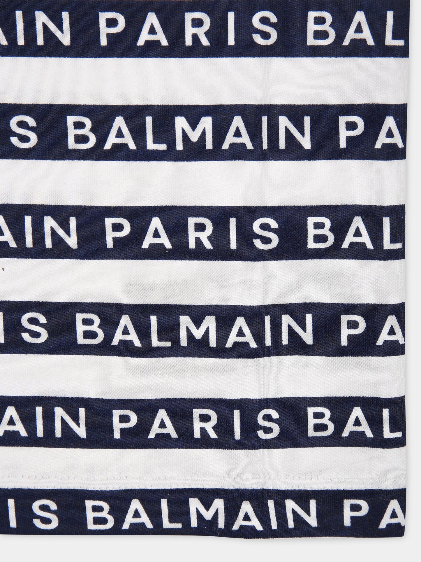 T-shirt bianca per neonato con righe blu e logo,Balmain Kids,BU8571 Z1911 100BL