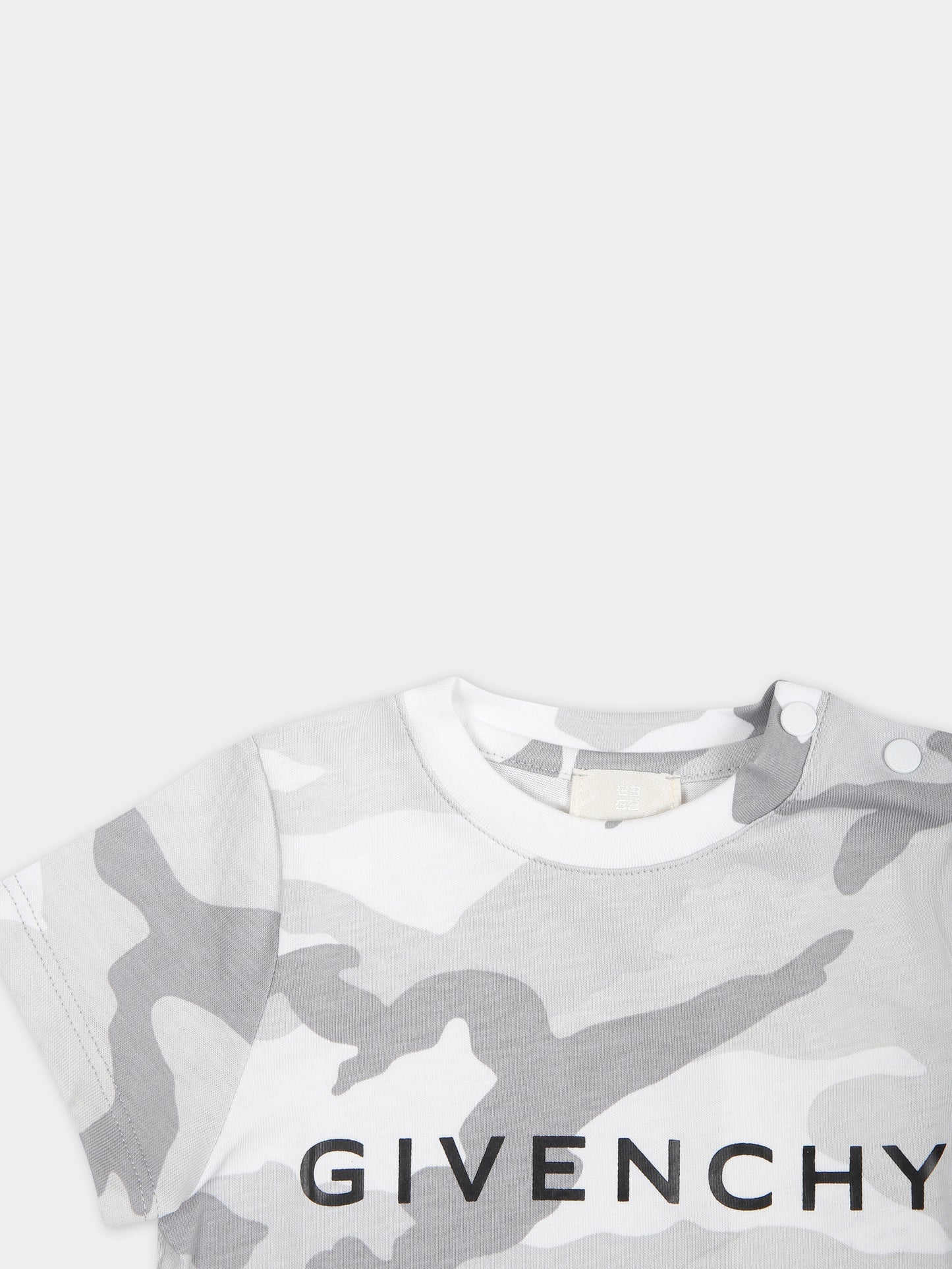 T-shirt grigia per neonato con stampa mimetica,Givenchy Kids,H30217 M01