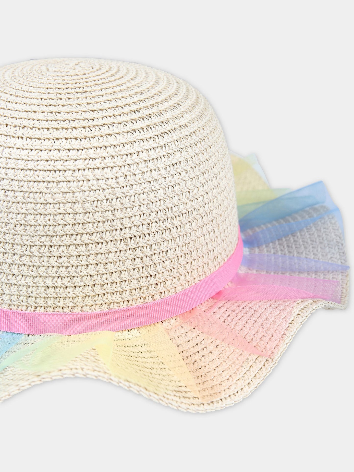 Cappello beige per bambina con tulle multicolor,Billieblush,U20300 Z41