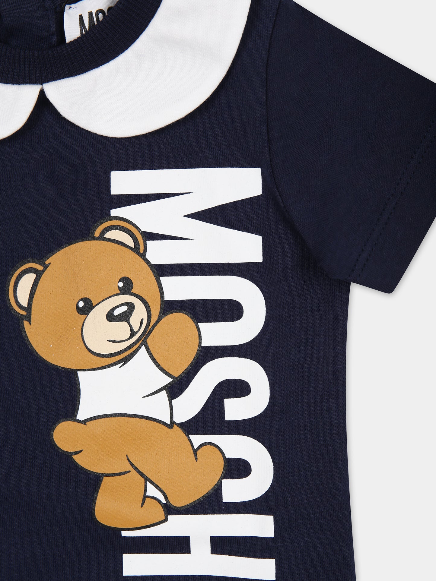 Pagliaccetto blu per neonato con Teddy Bear e logo,Moschino Kids,MUY06L LAA17 40016