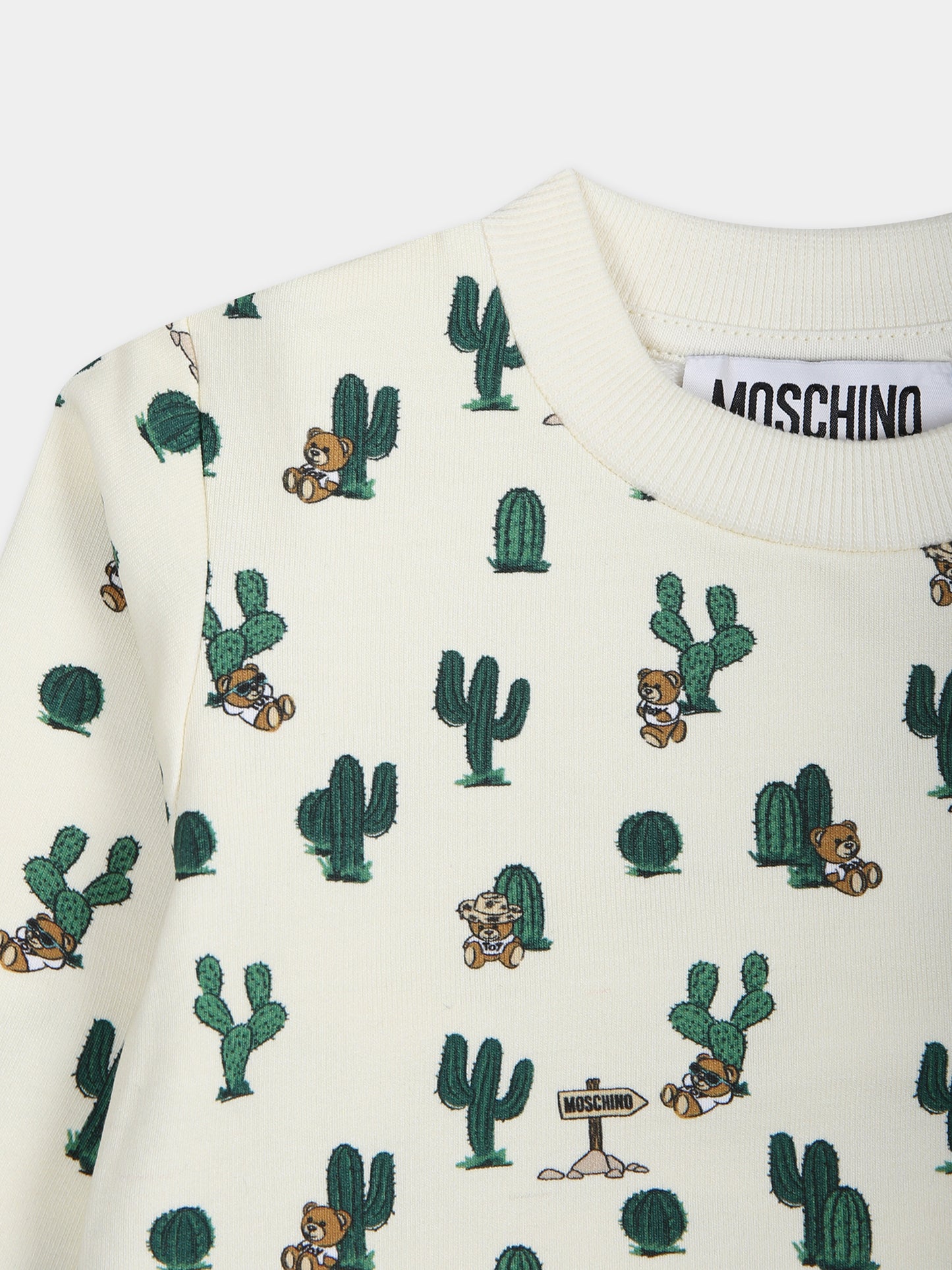 Felpa avorio per neonato con Teddy Bear e cactus,Moschino Kids,M5F04Q LDB3C 84375