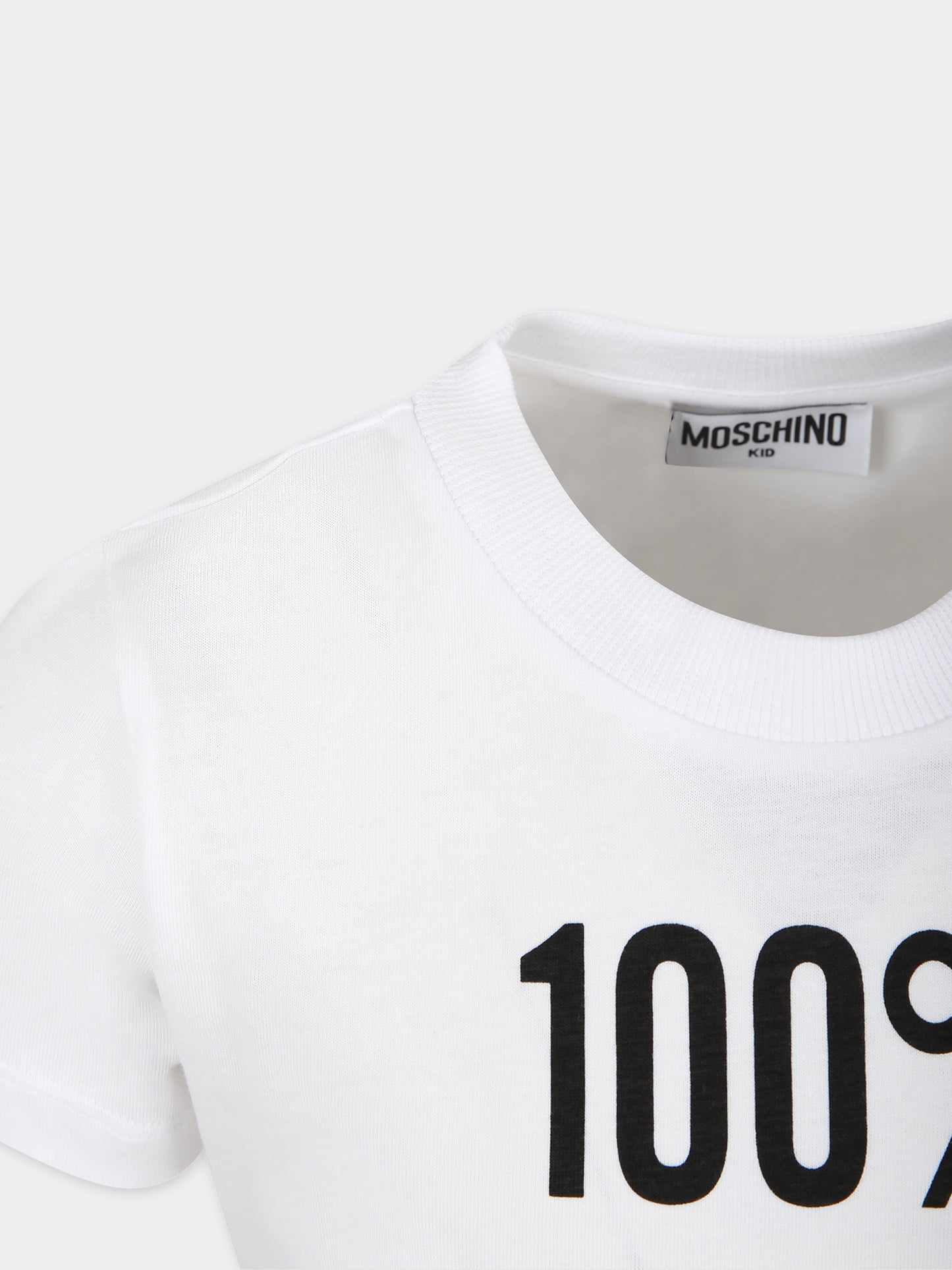 T-shirt bianca per bambini con stampa nera,Moschino Kids,HNM04K LAA01 10101