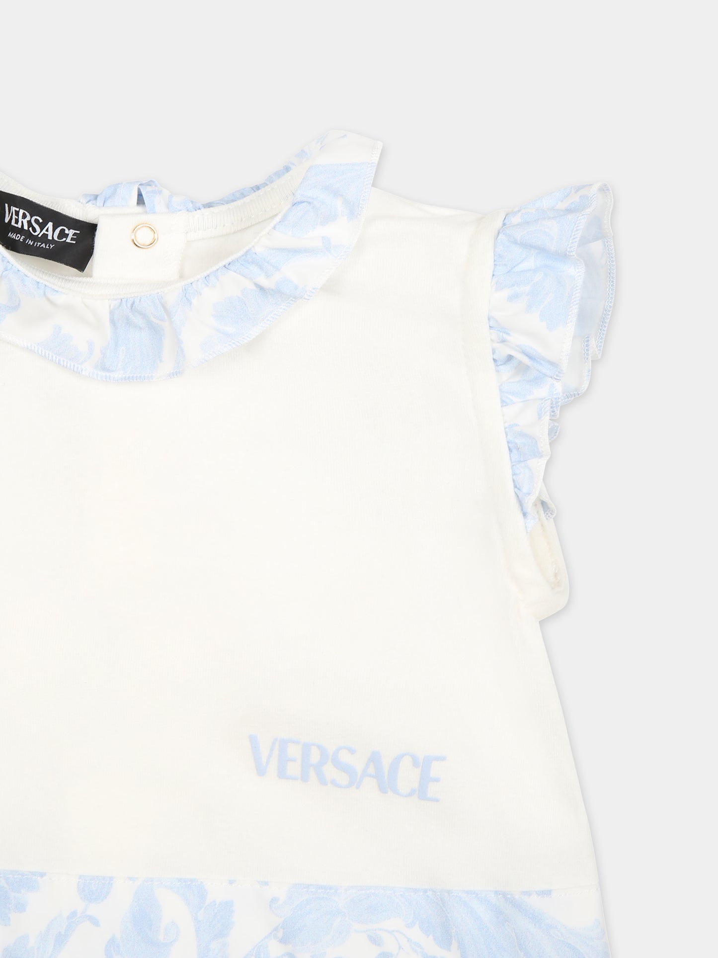 Pagliaccetto celeste per neonato con stampa barocco,Versace,1012727 1A09531 2WK10