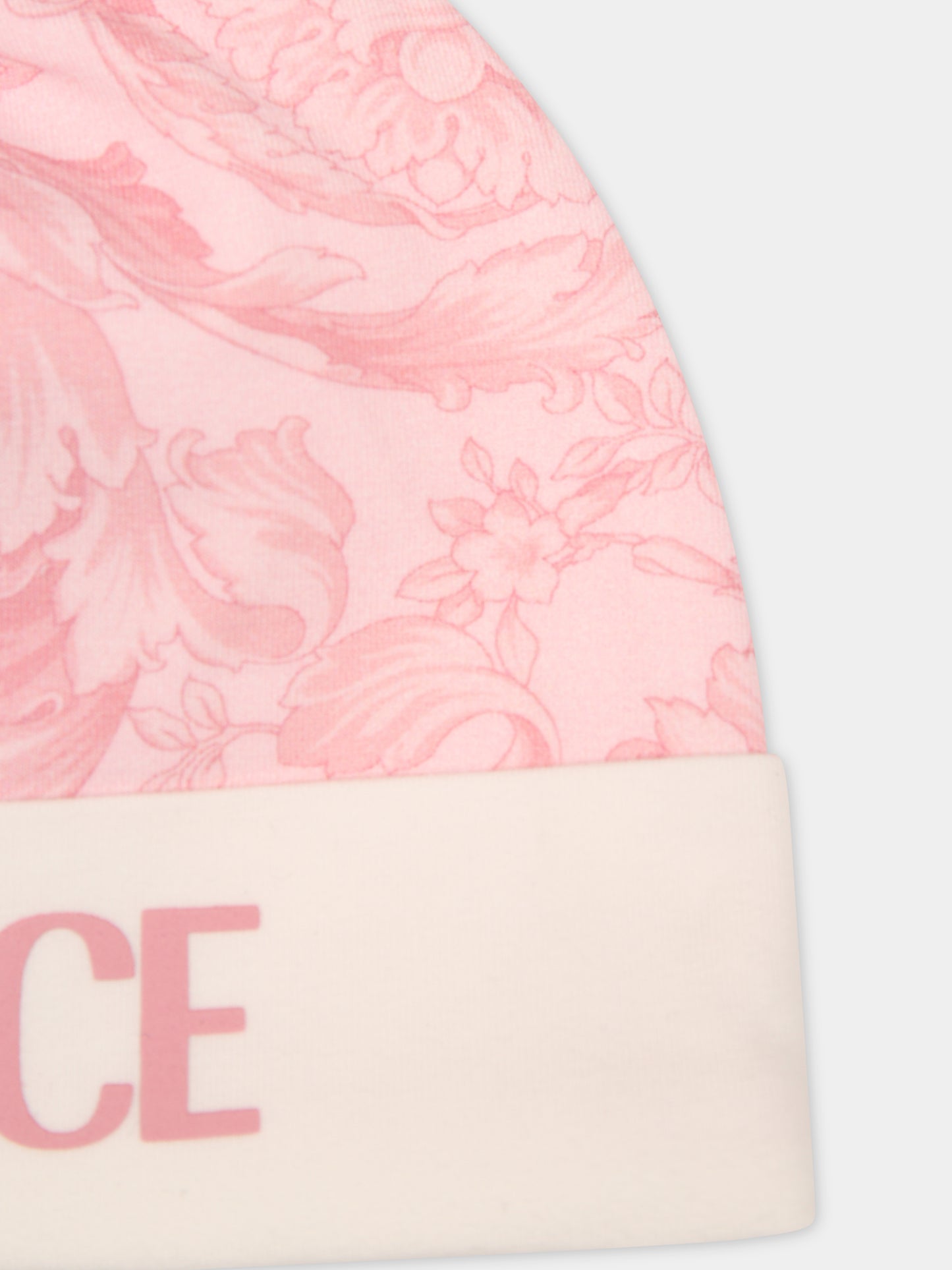Cappello rosa per neonato con stampa barocco,Versace,1000296 1A09525 2WK80