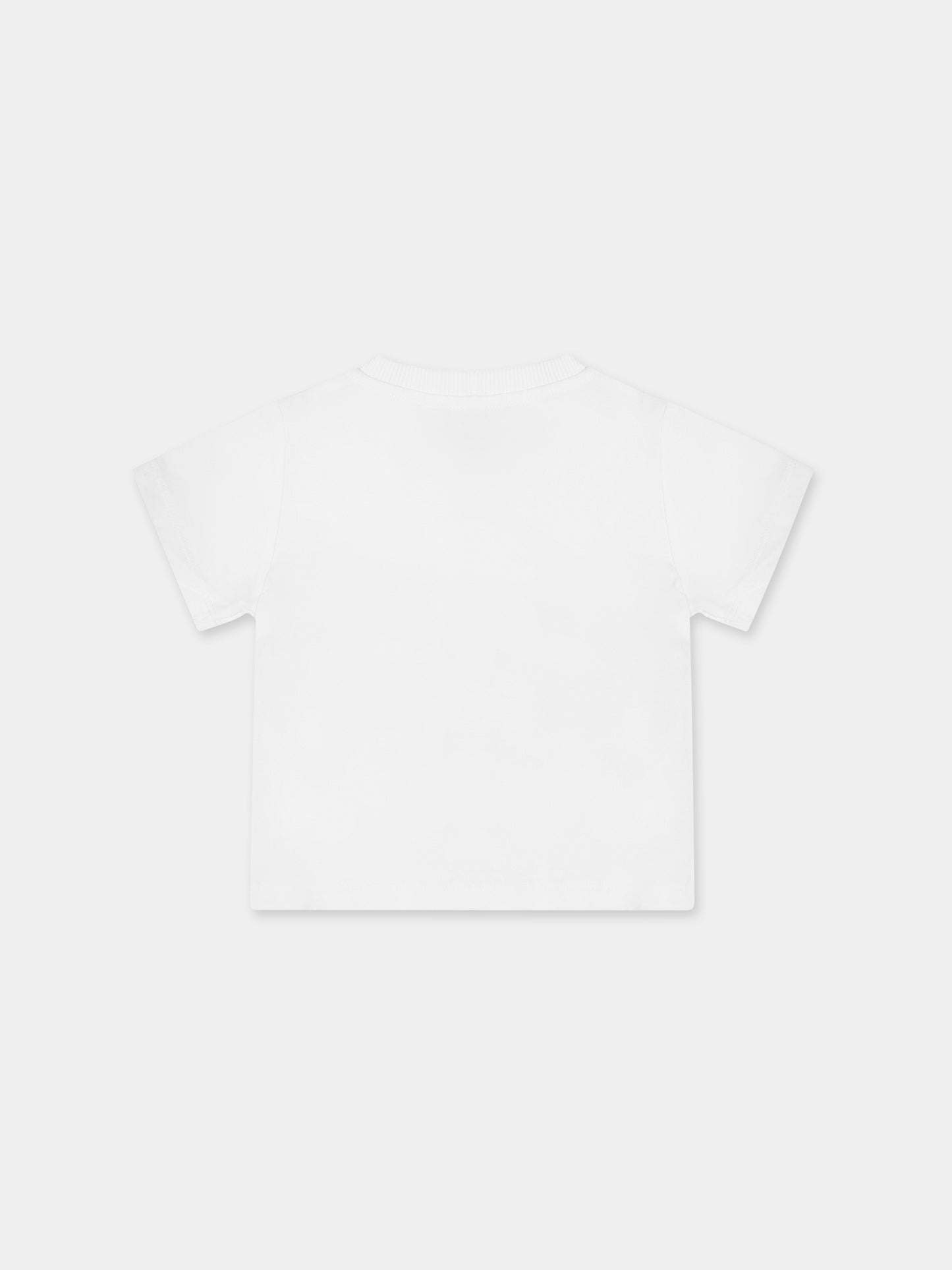 T-shirt bianca per neonati con Teddy bear e logo,Moschino Kids,MMM032 LAA27 10101