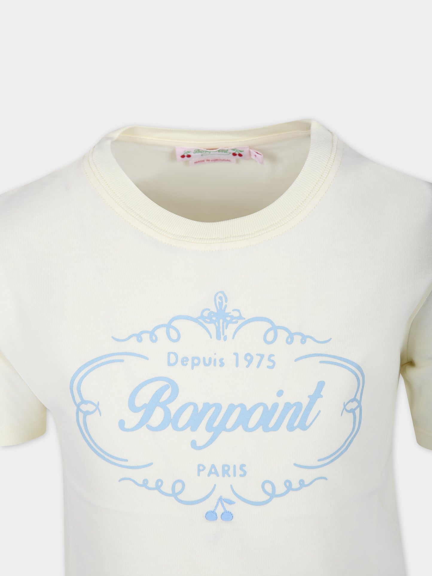 T-shirt avorio per bambina con logo,Bonpoint,S04GTSK00009 131A