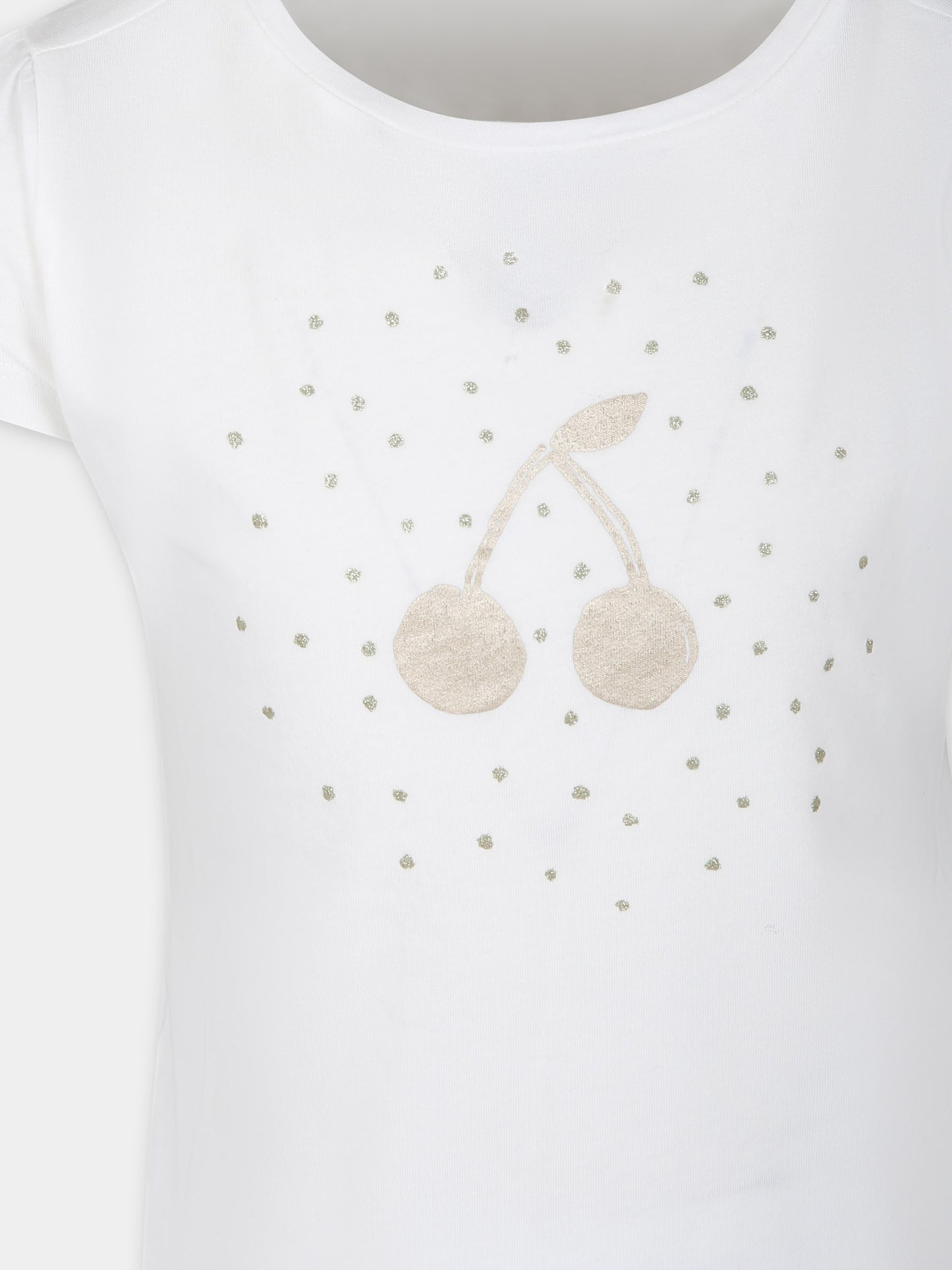T-shirt bianca per bambina con ciliegia iconica,Bonpoint,S04GTSK00018 102