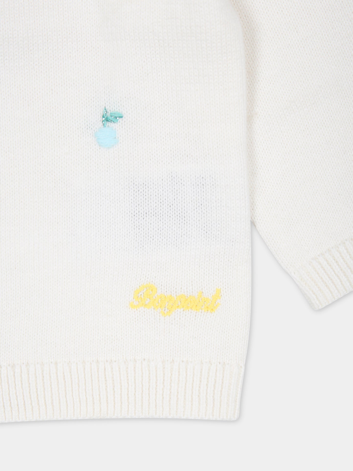 Cardigan bianco per neonata con ciliegie ricamate all-over,Bonpoint,S04XCAK00009 102