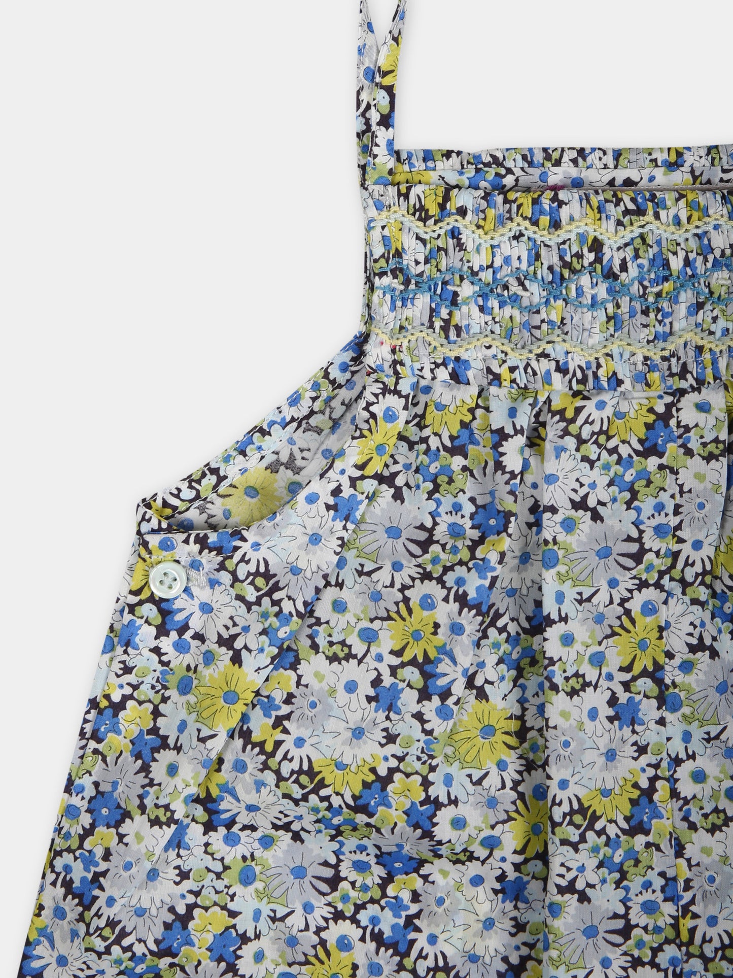 Salopette celeste per neonata con stampa floreale,Bonpoint,S04XPAW00007 515