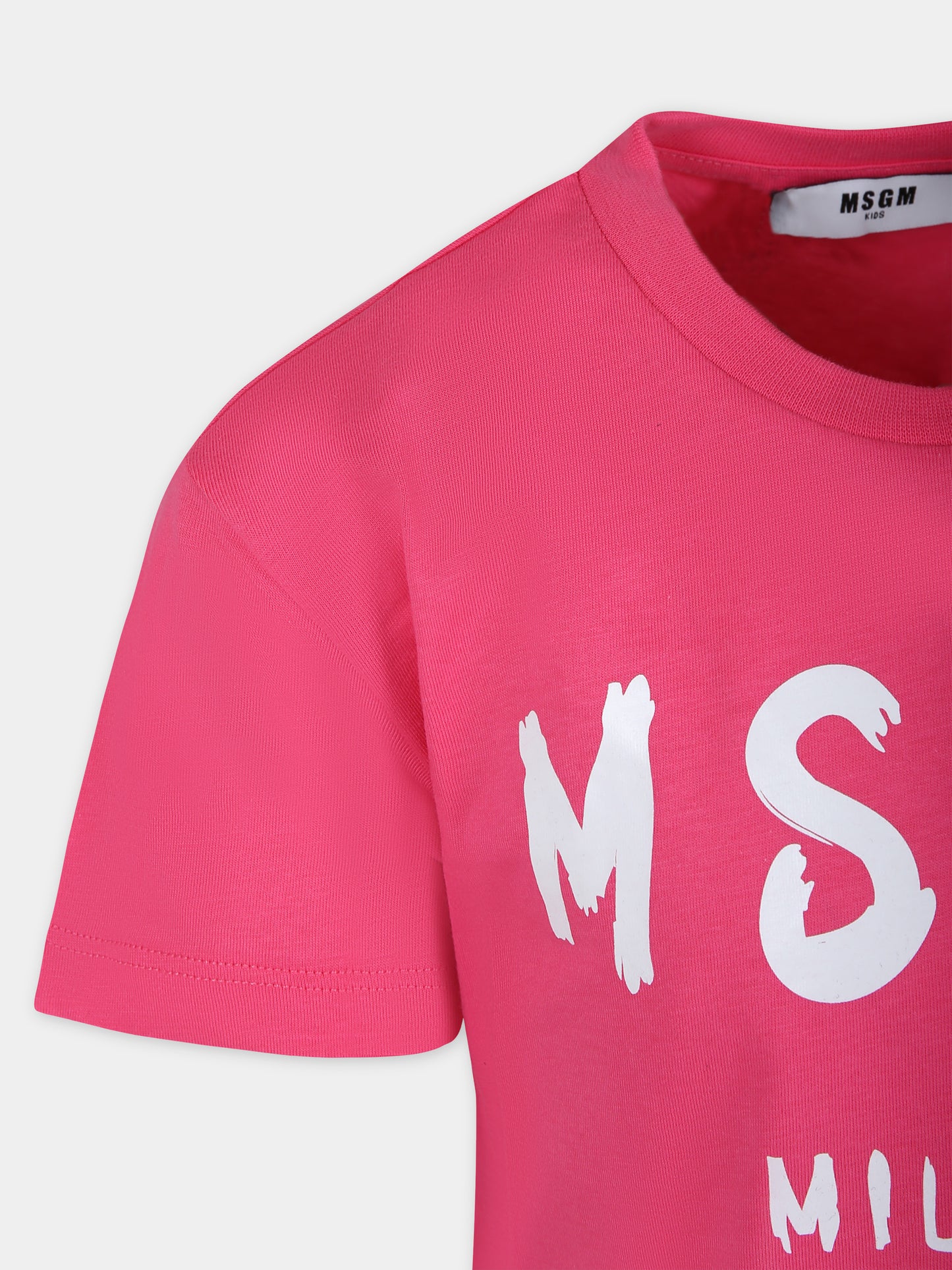 T-shirt fuchsia per bambini con logo,Msgm Kids,S4MSJUTH012 044