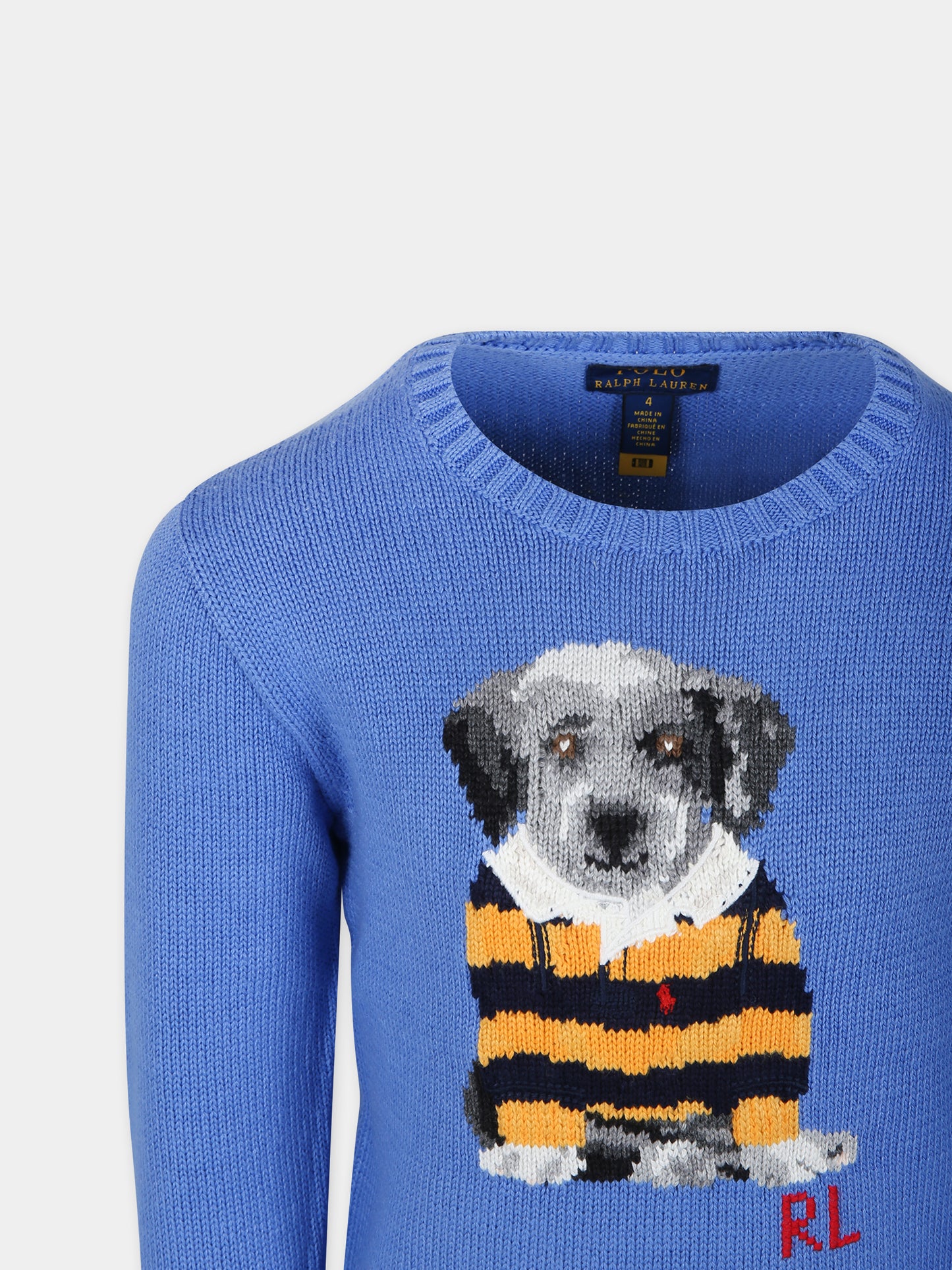 Maglione azzurro per bambino con cane,Ralph Lauren Kids,935477001