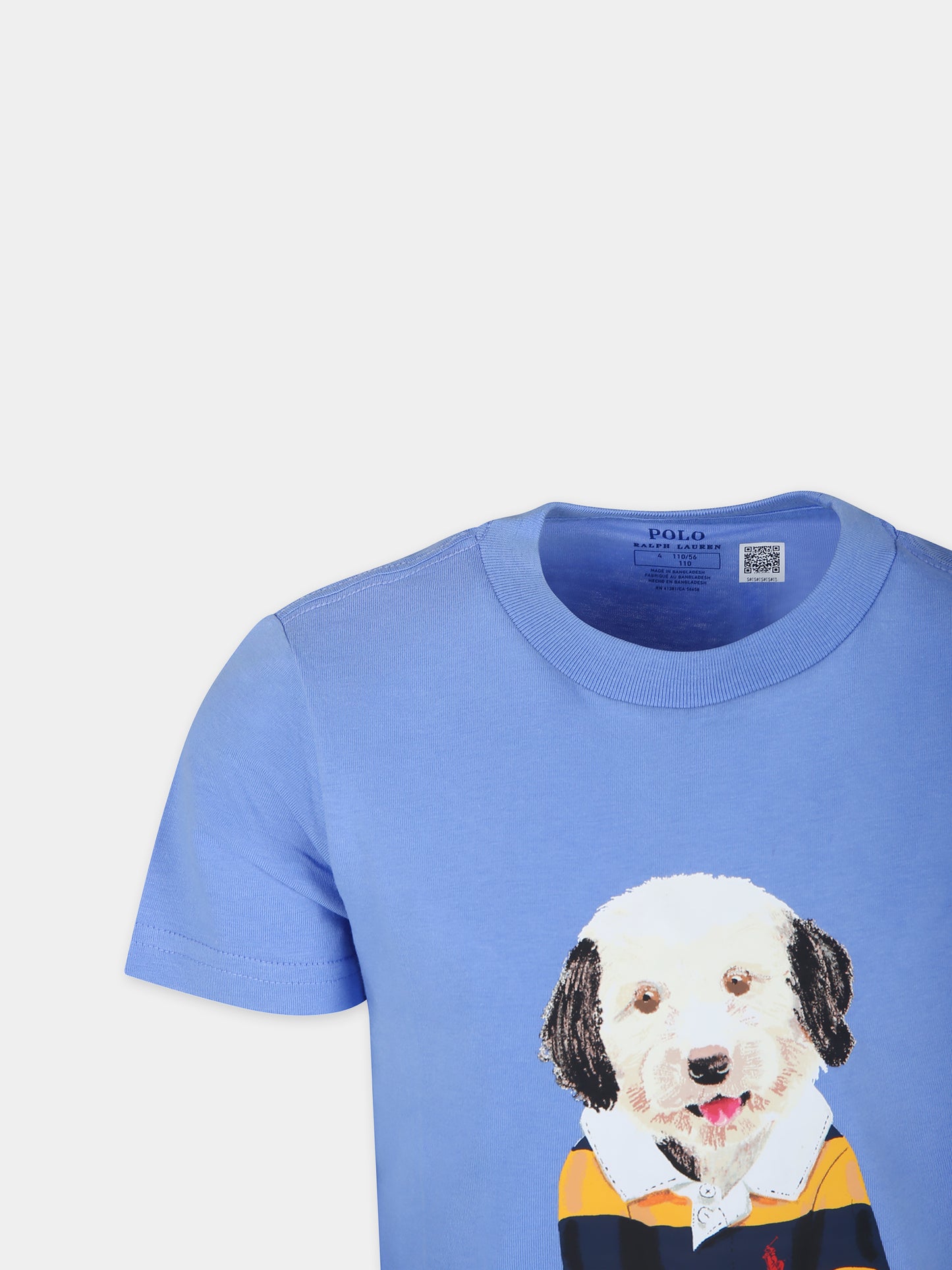 T-shirt azzurra per bambino con stampa cane,Ralph Lauren Kids,936100001