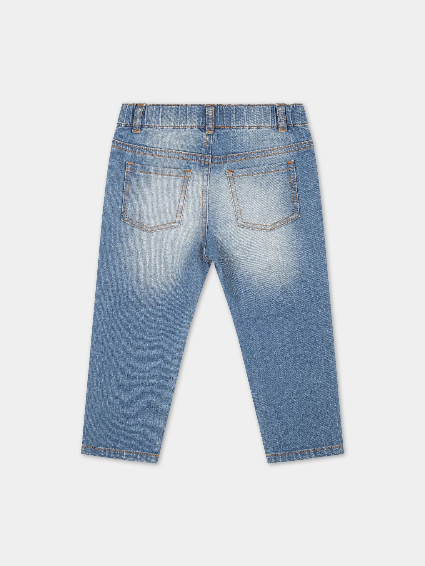 Jeans blu per neonata con Teddy Bear e logo,Moschino Kids,MPP038 LXE16 40140