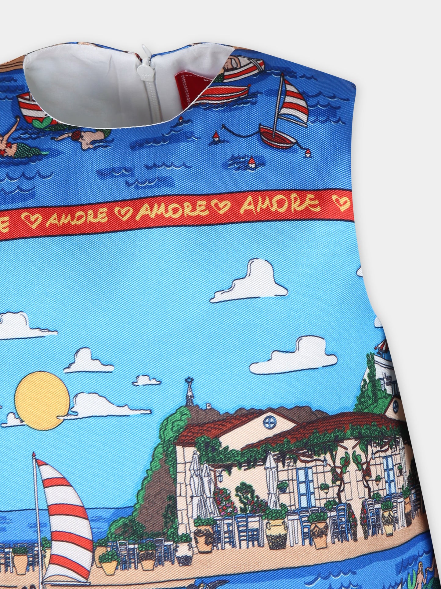 Vestito azzurro per bambina con stampa pop,Alessandro Enriquez X Barcellino,112306