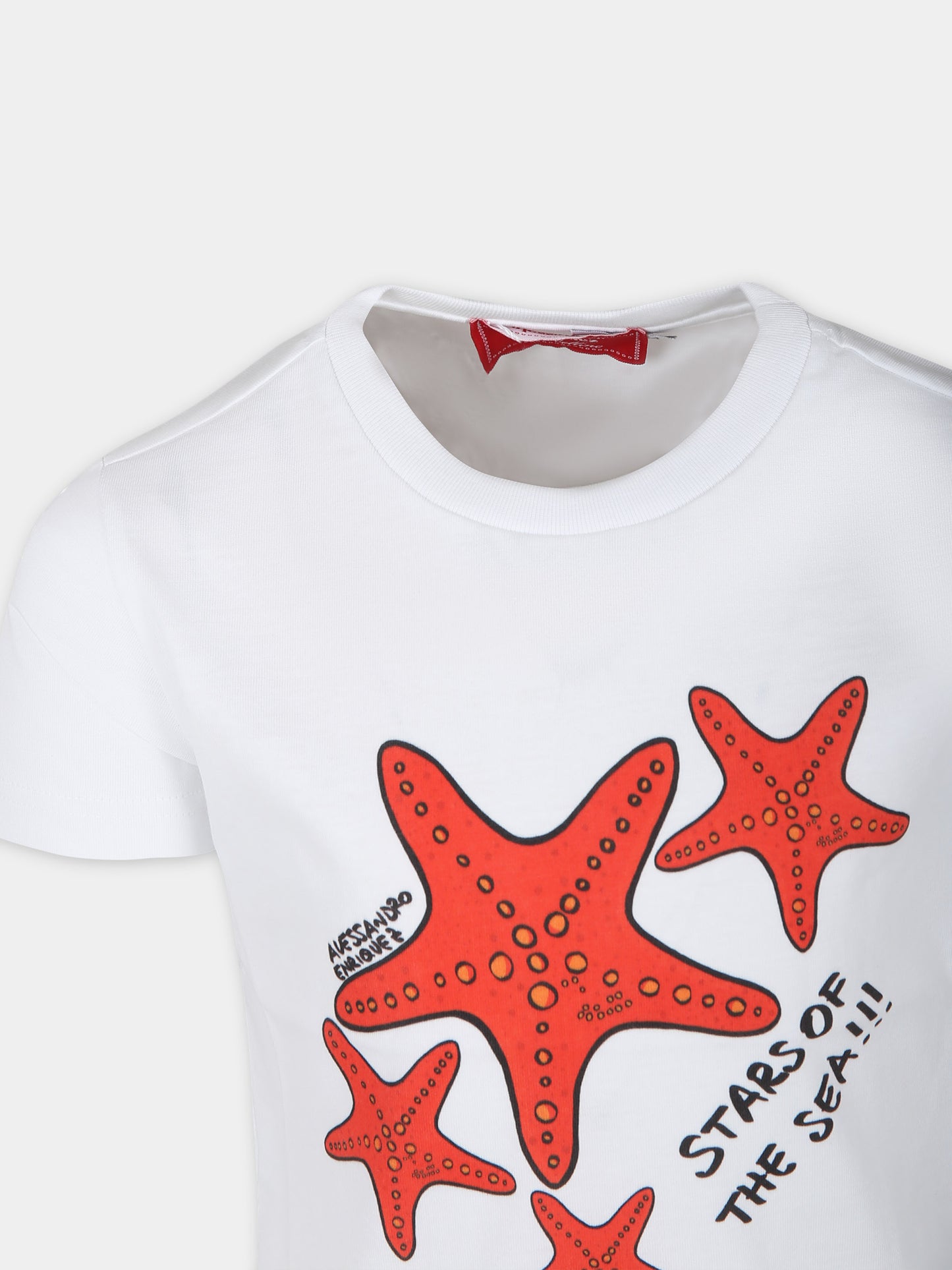 T-shirt bianca per bambina con stampa stelle marine,Alessandro Enriquez X Barcellino,112705