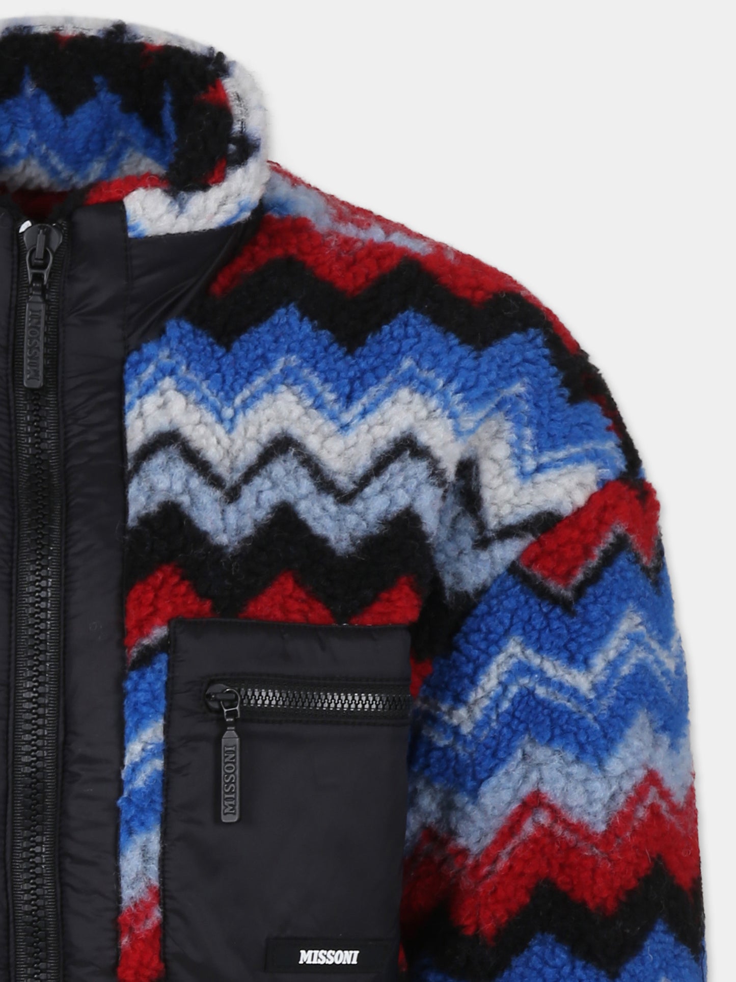 Ecopelliccia nera per bambini con motivo chevron,Missoni,MV2P67 H0056 998