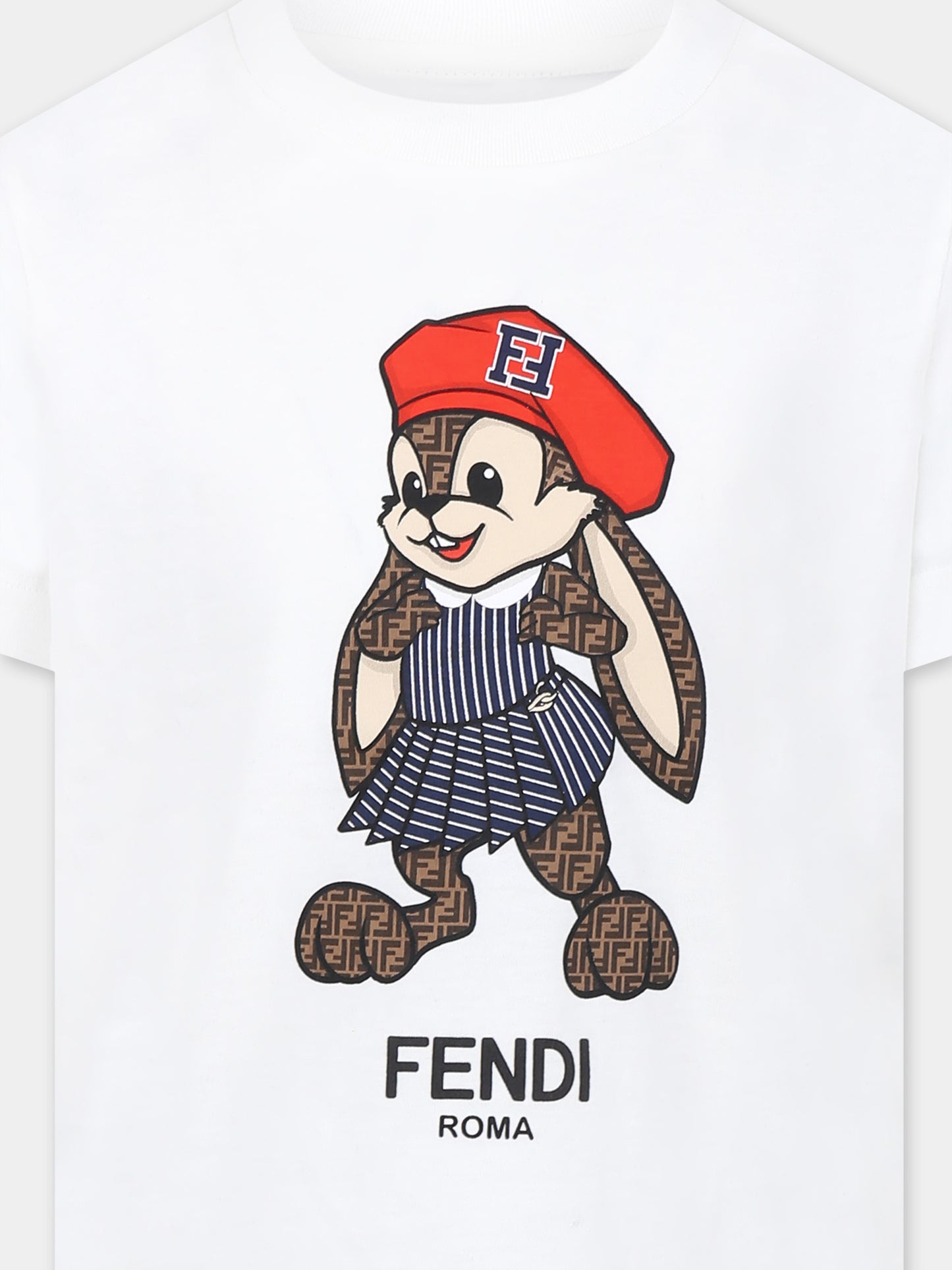 T-shirt bianca per bambina con coniglio Fendi