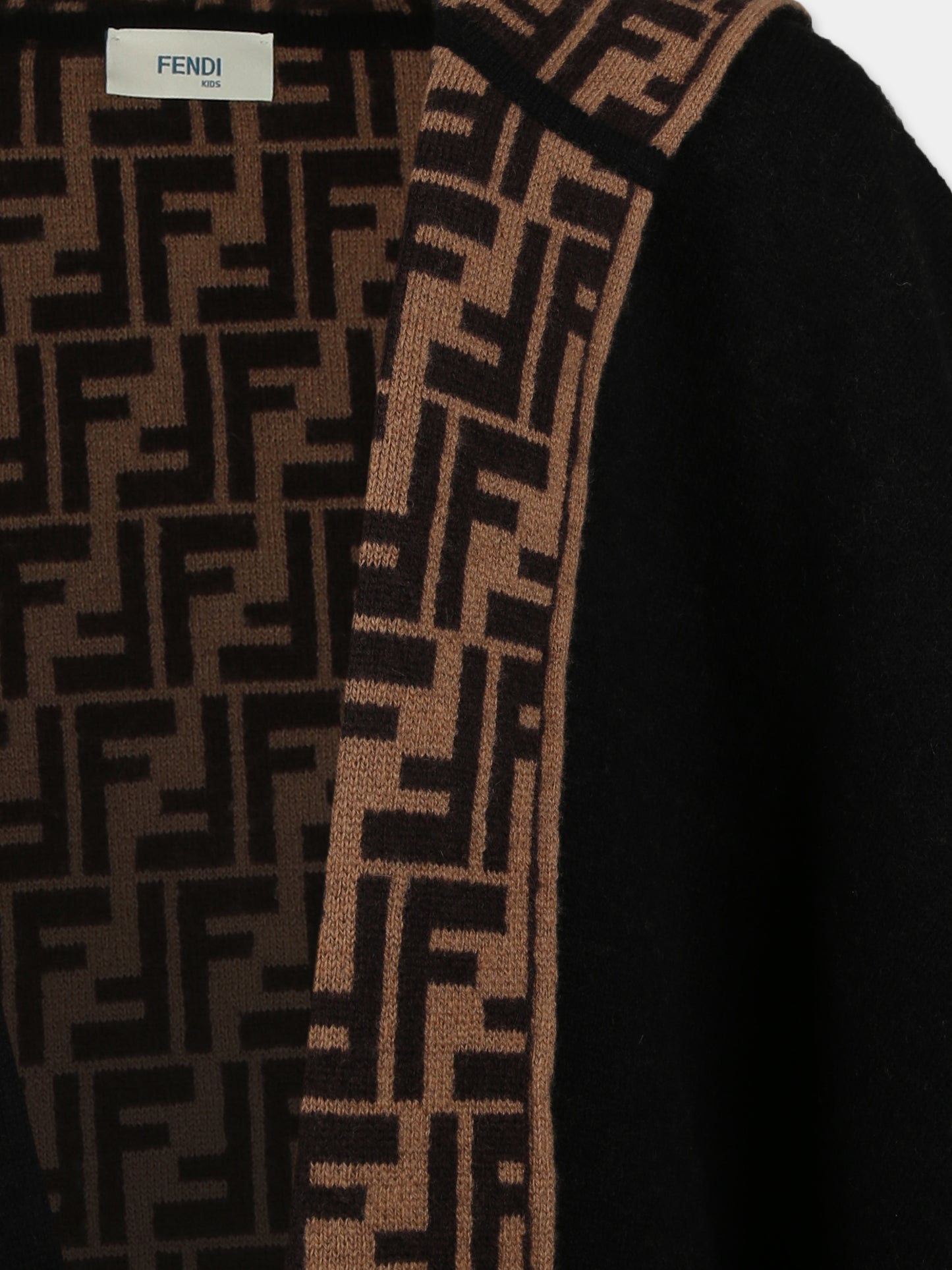 Cappa nera per bambina con iconiche FF e logo,Fendi Kids,JFQ056 AKLS F1M0T