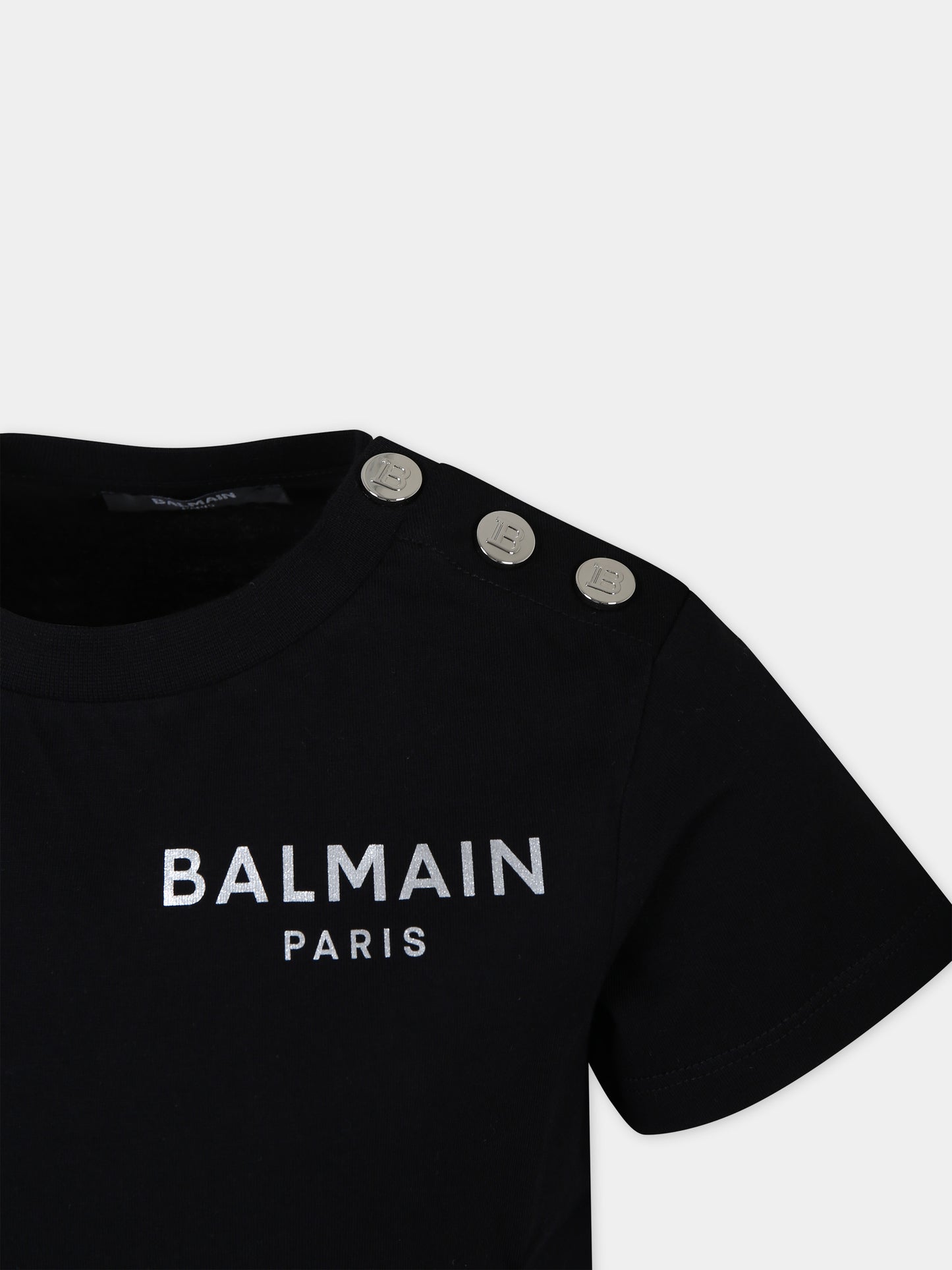 T-shirt nera per bambini con logo,Balmain Kids,BT8A11 Z0057 930AG