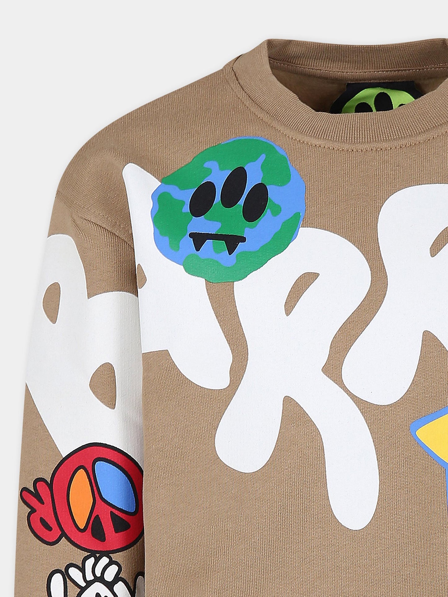 Felpa beige per bambini con logo e smile