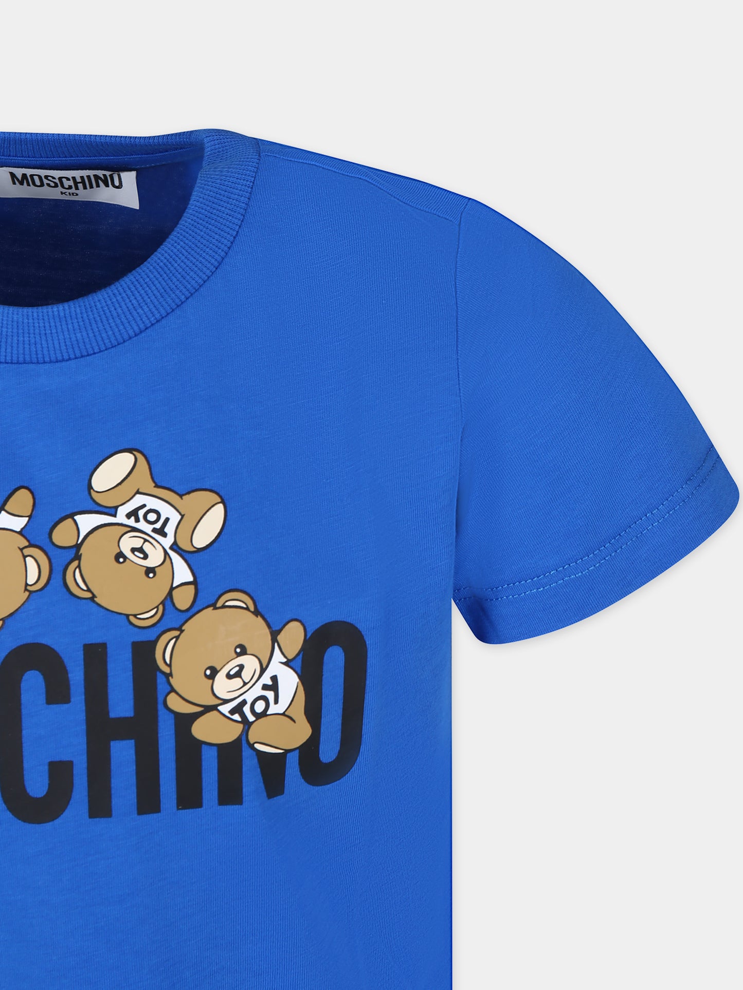 T-shirt blu per bambini con Teddy Bears e logo,Moschino Kids,HMM04K LAA03 40289