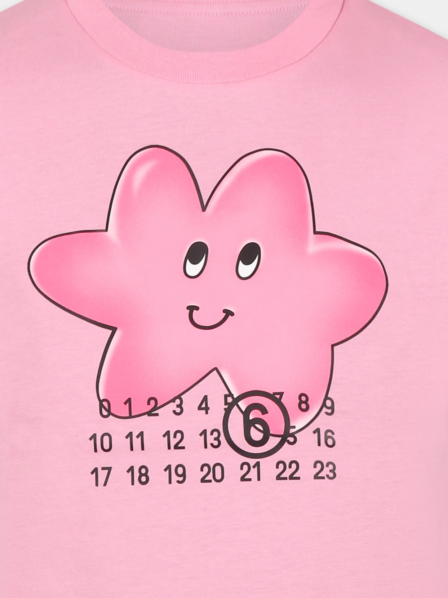 T-shirt rosa per bambina con stella e stampa numeri