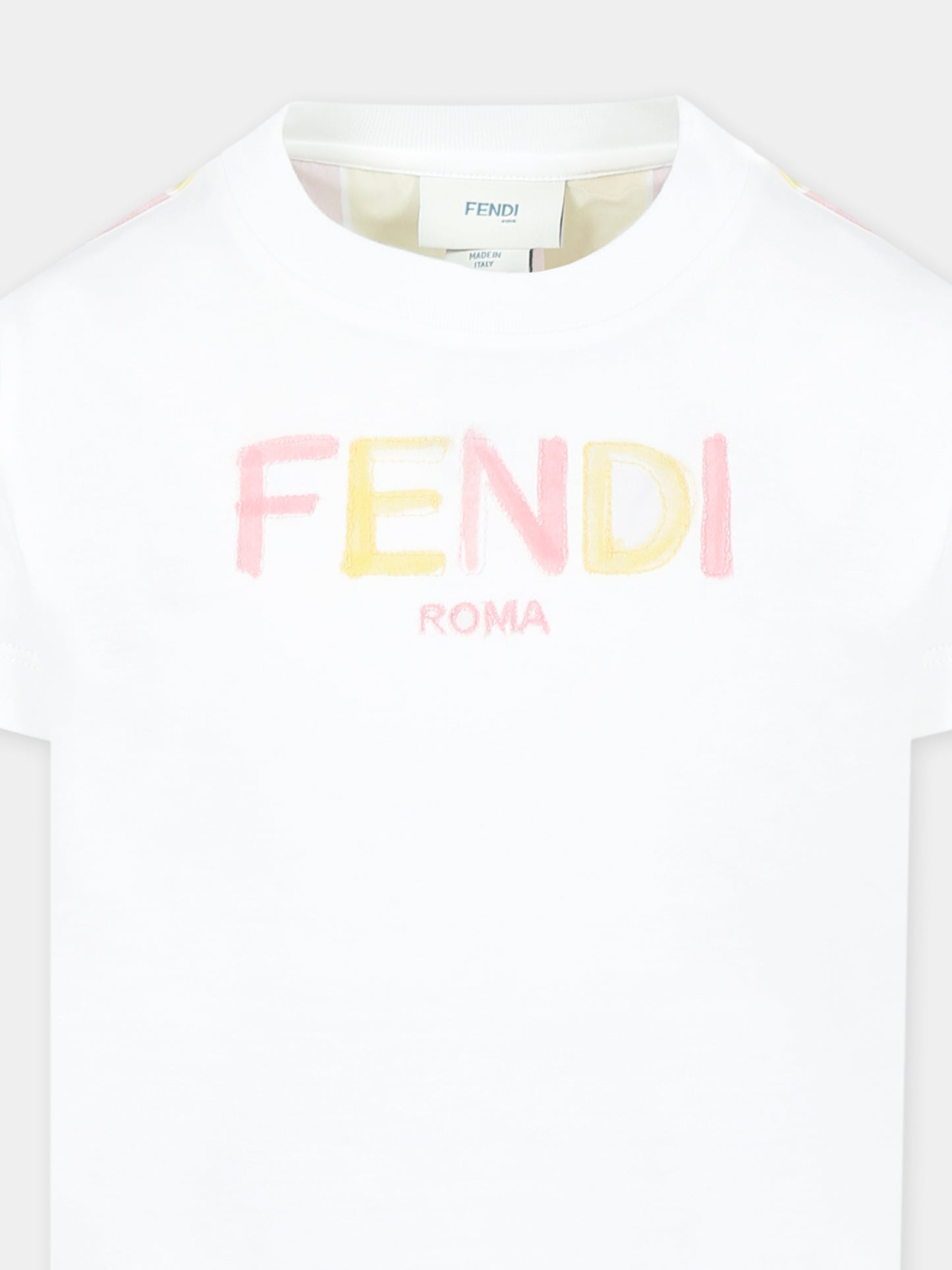T-shirt bianca per bambina con logo e stampa pequin