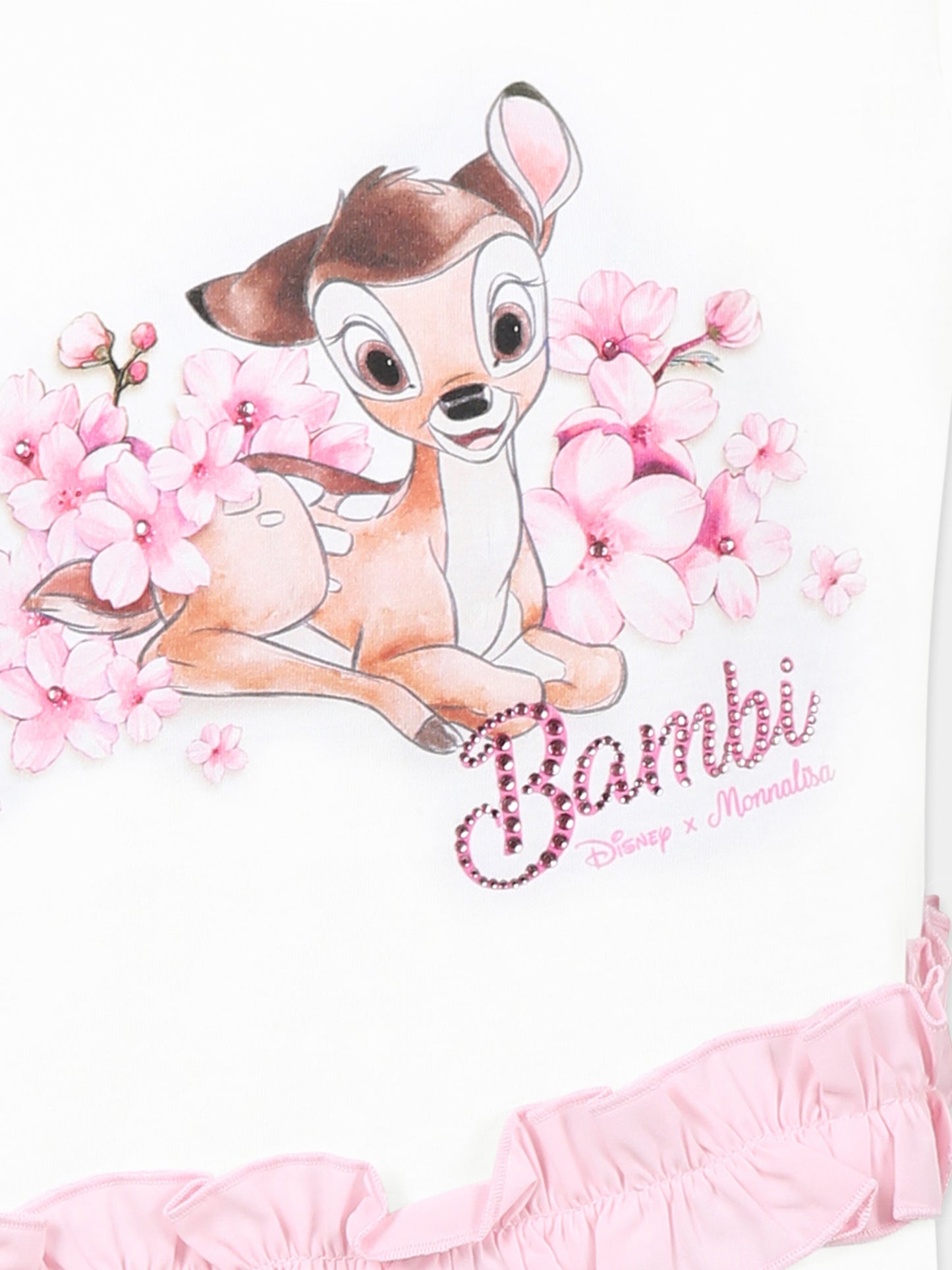 T-shirt bianca per bambina con Bambi e stampa floreale,Monnalisa,19E606 5002 9990