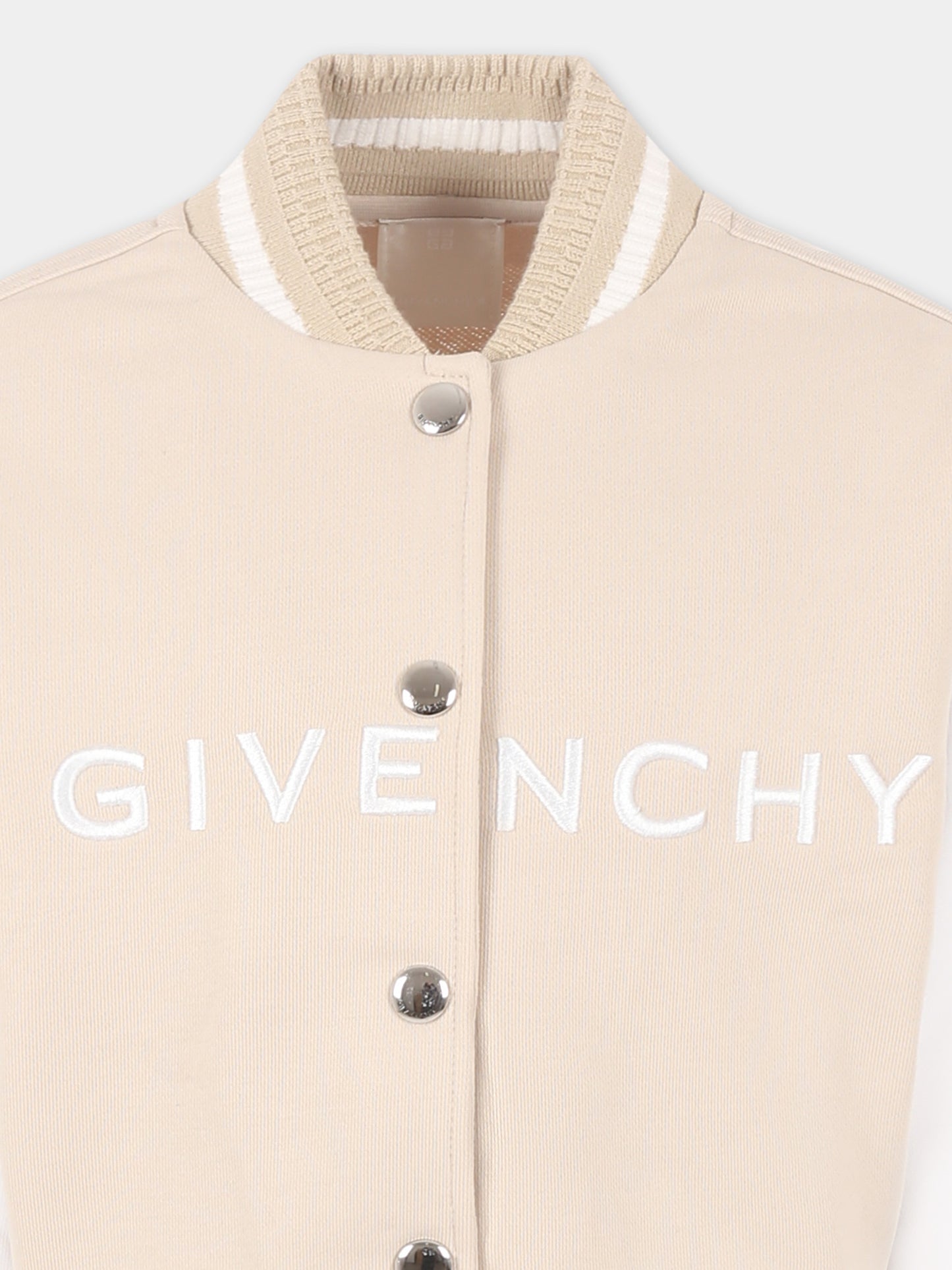 Bomber crop beige per bambina con logo