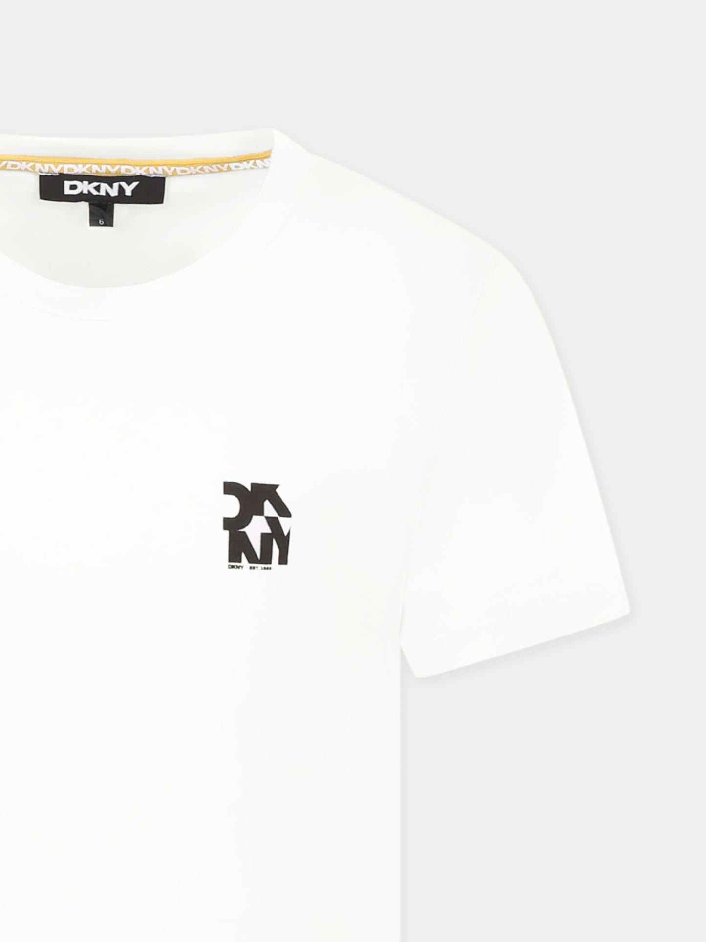 T-shirt bianca per bambina con logo nero,Dkny,D62297 10P