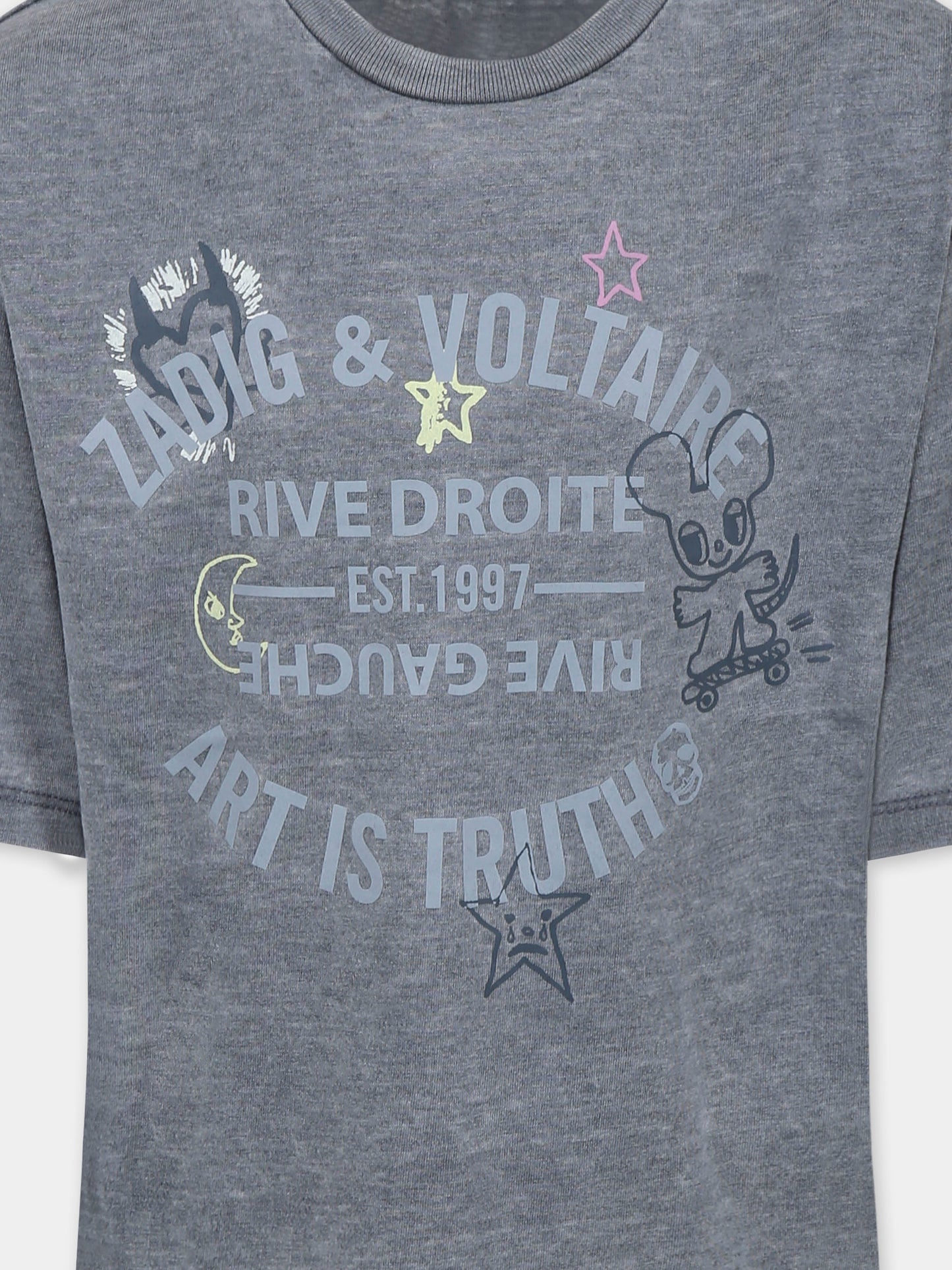 T-shirt grigia per bambina con logo,Zadig & Voltaire Kids,X60318 033