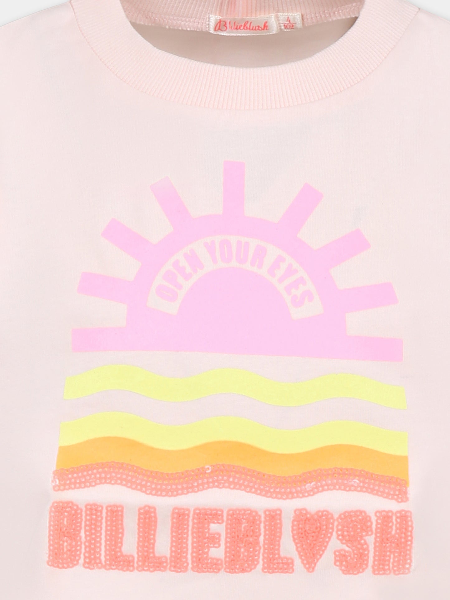 T-shirt crop rosa per bambina con stampa sole