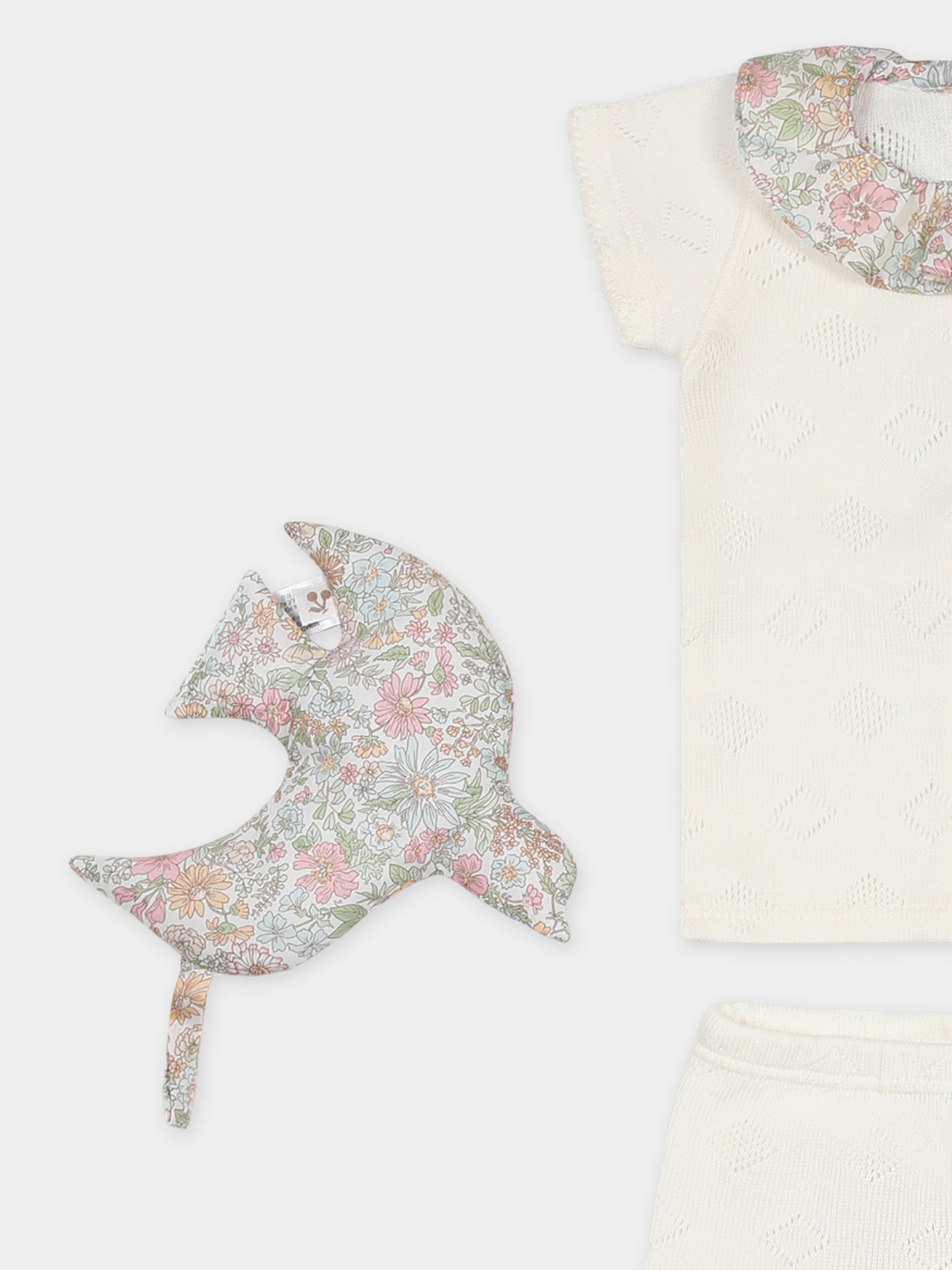 Completo nascita avorio per neonata con stampa floreale