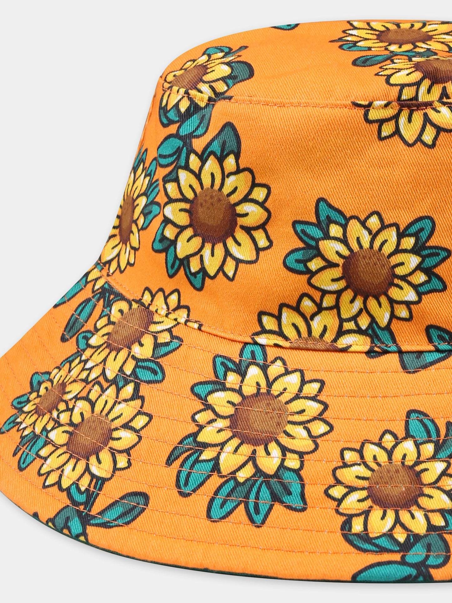 Cloche arancione reversibile per bambini con girasoli all over