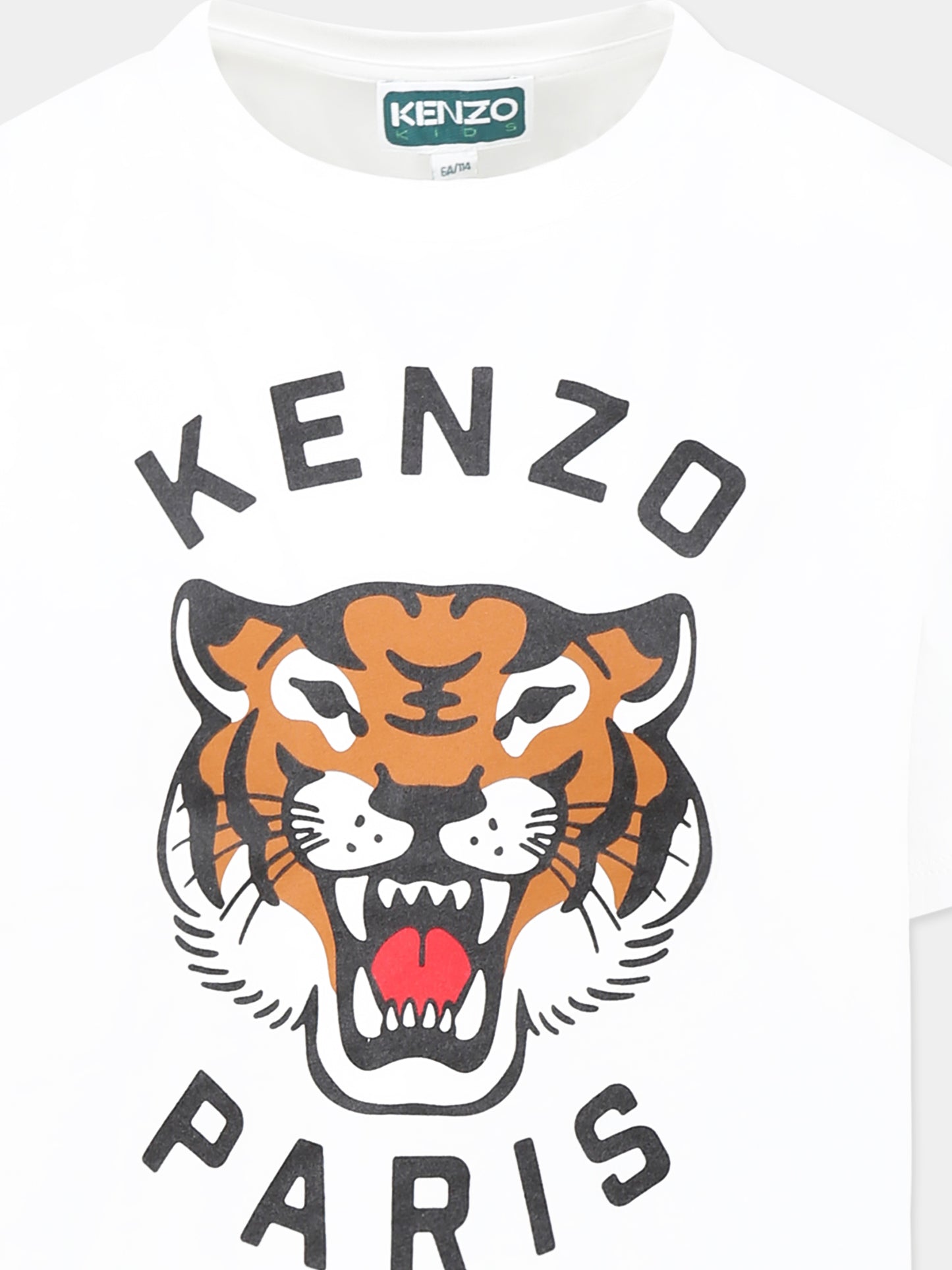 T-shirt bianca per bambina con Lucky Tiger e logo nero