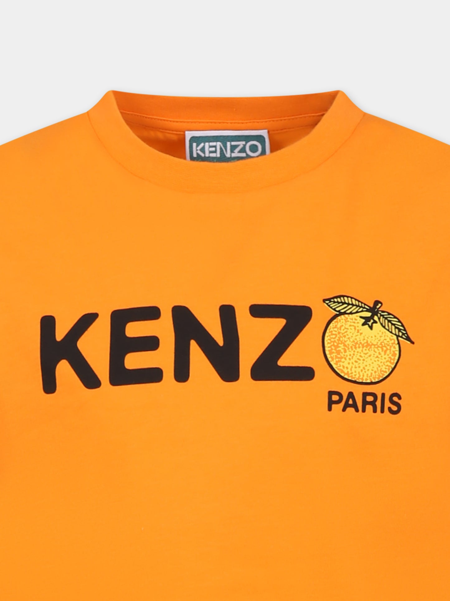 T-shirt arancione per bambino con logo e frutta