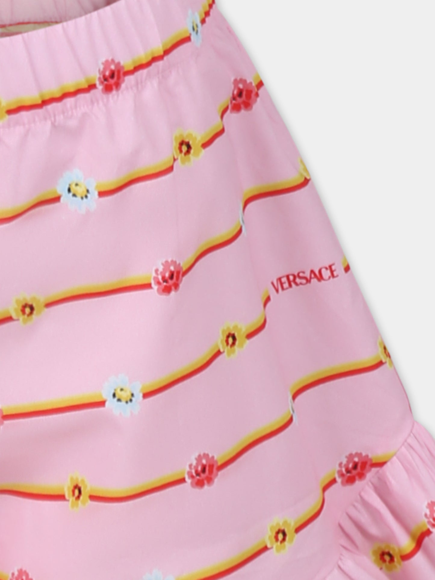 Shorts rosa per neonata con logo e fiori
