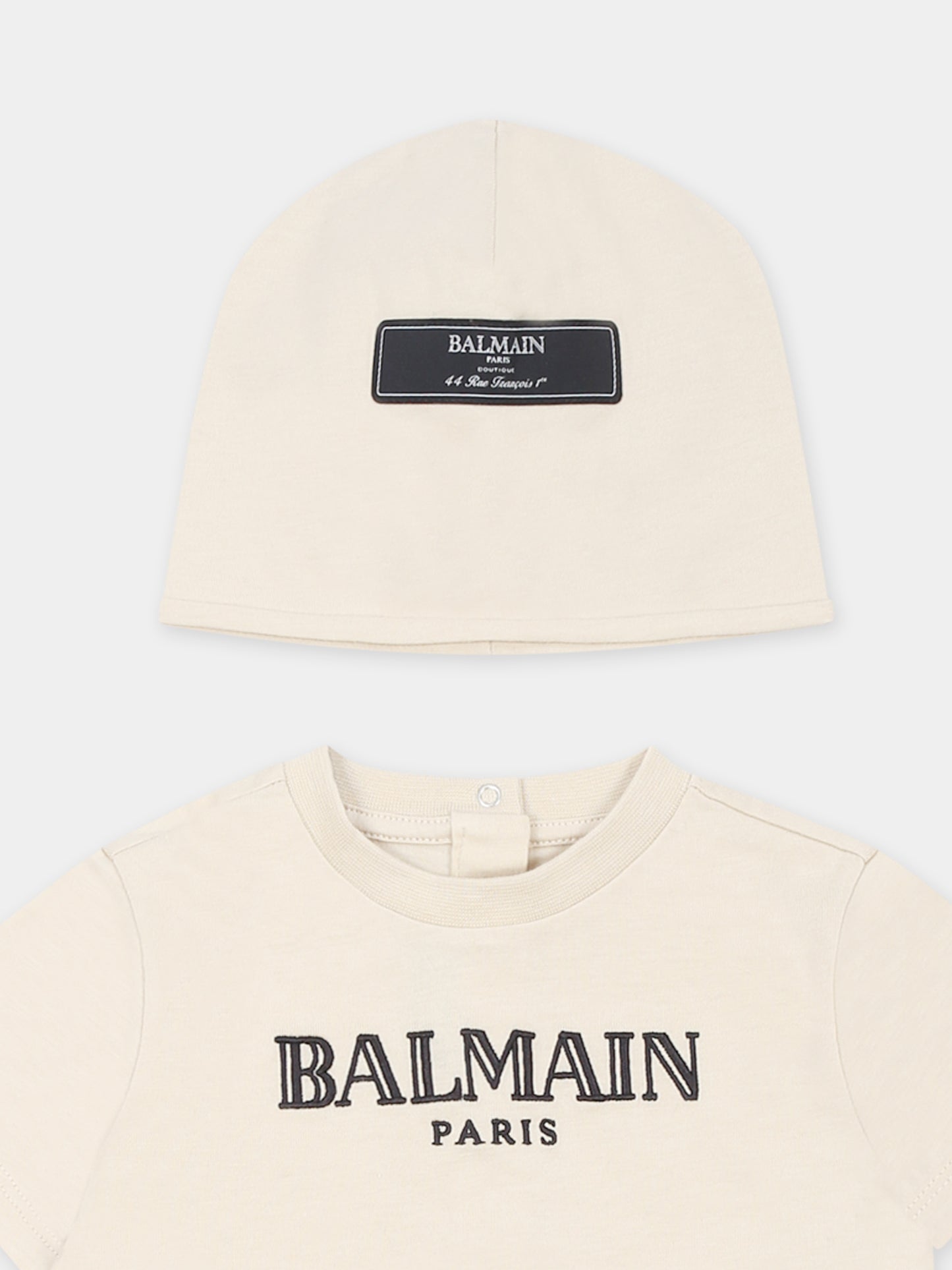 Set pagliaccetto beige per neonati con iconico labirinto e logo